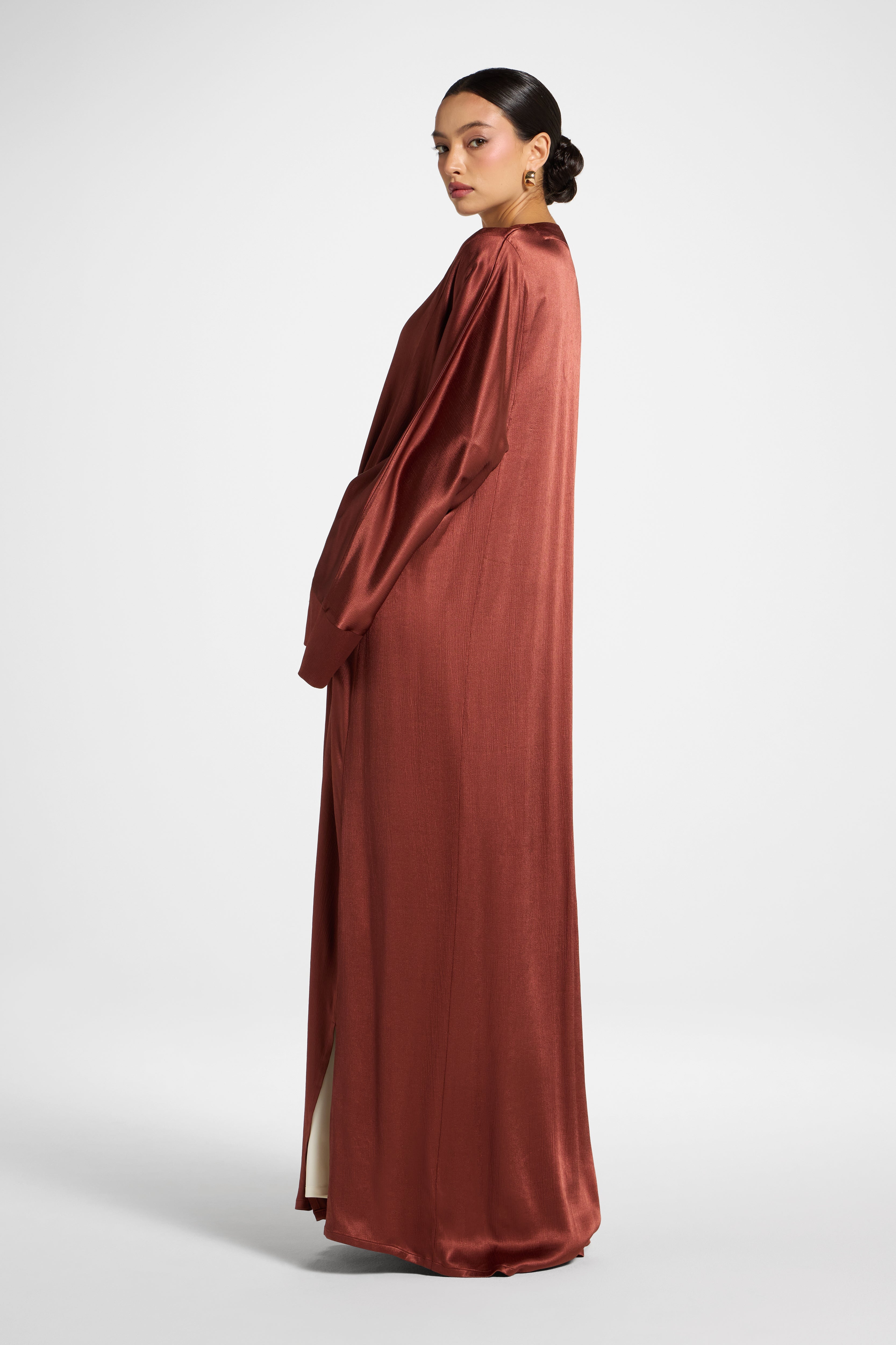 Cotton Open Abaya - Chocolate Raspberry Abayas Veiled 