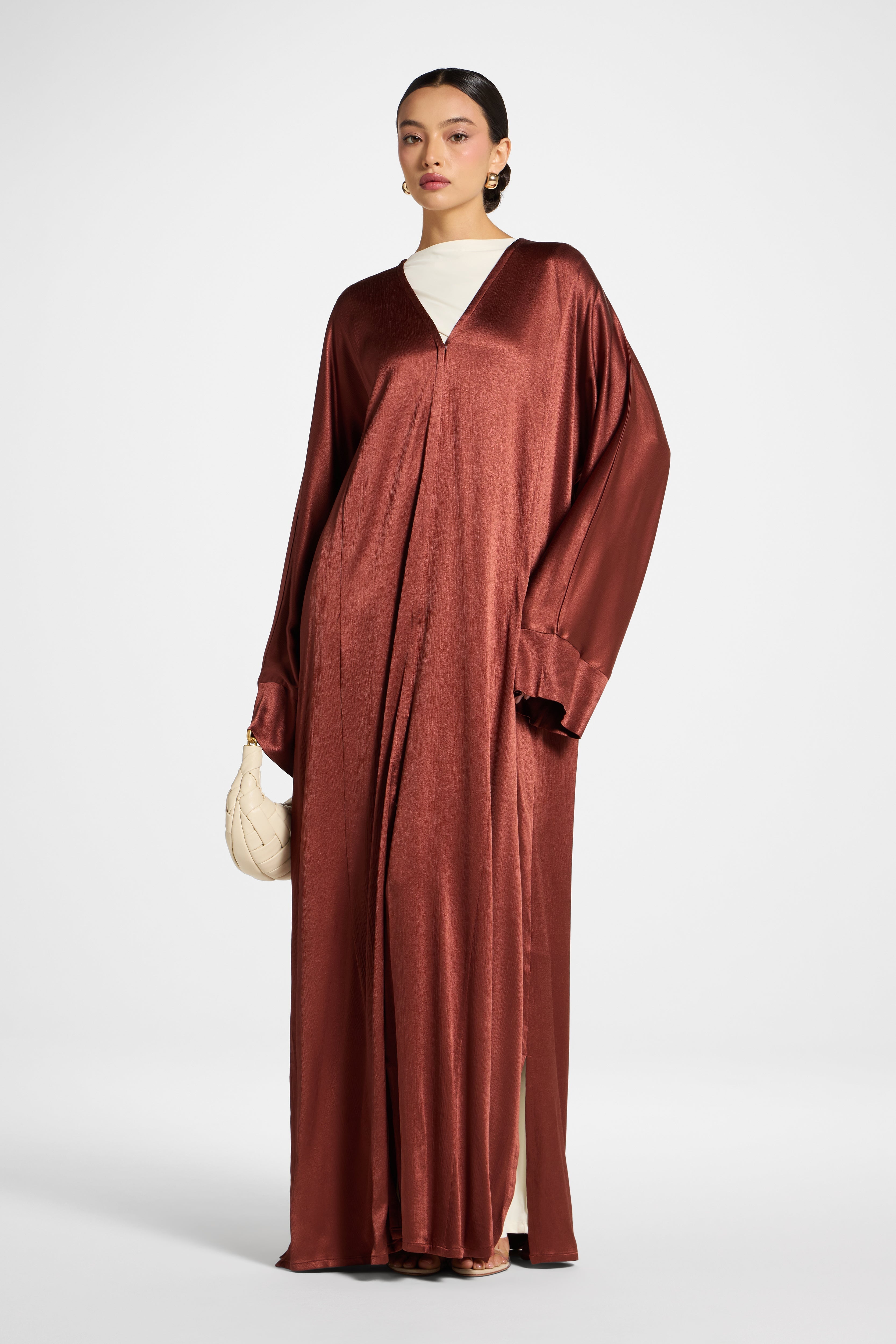 Cotton Open Abaya - Chocolate Raspberry Abayas Veiled 