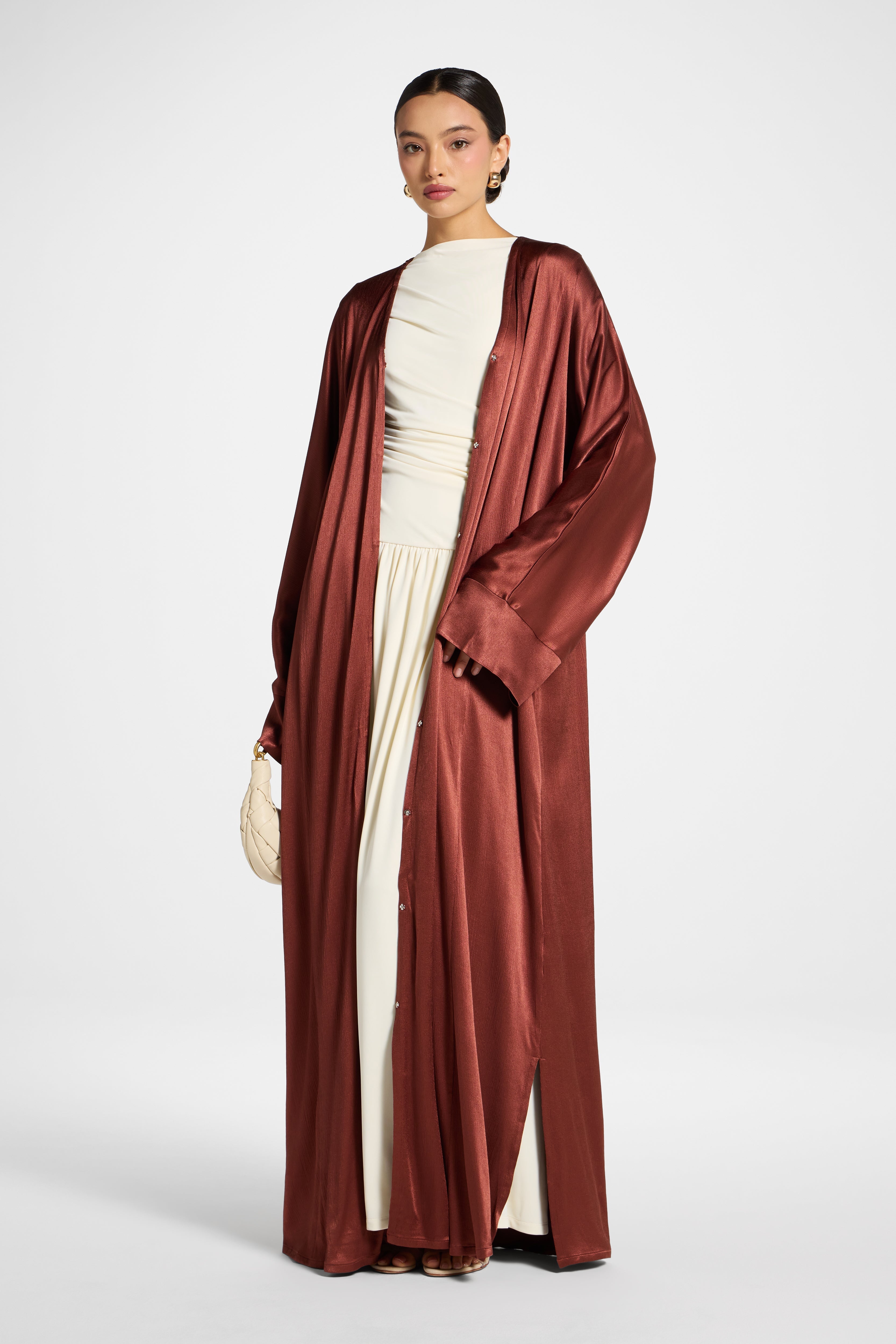 Cotton Open Abaya - Chocolate Raspberry Abayas Veiled 