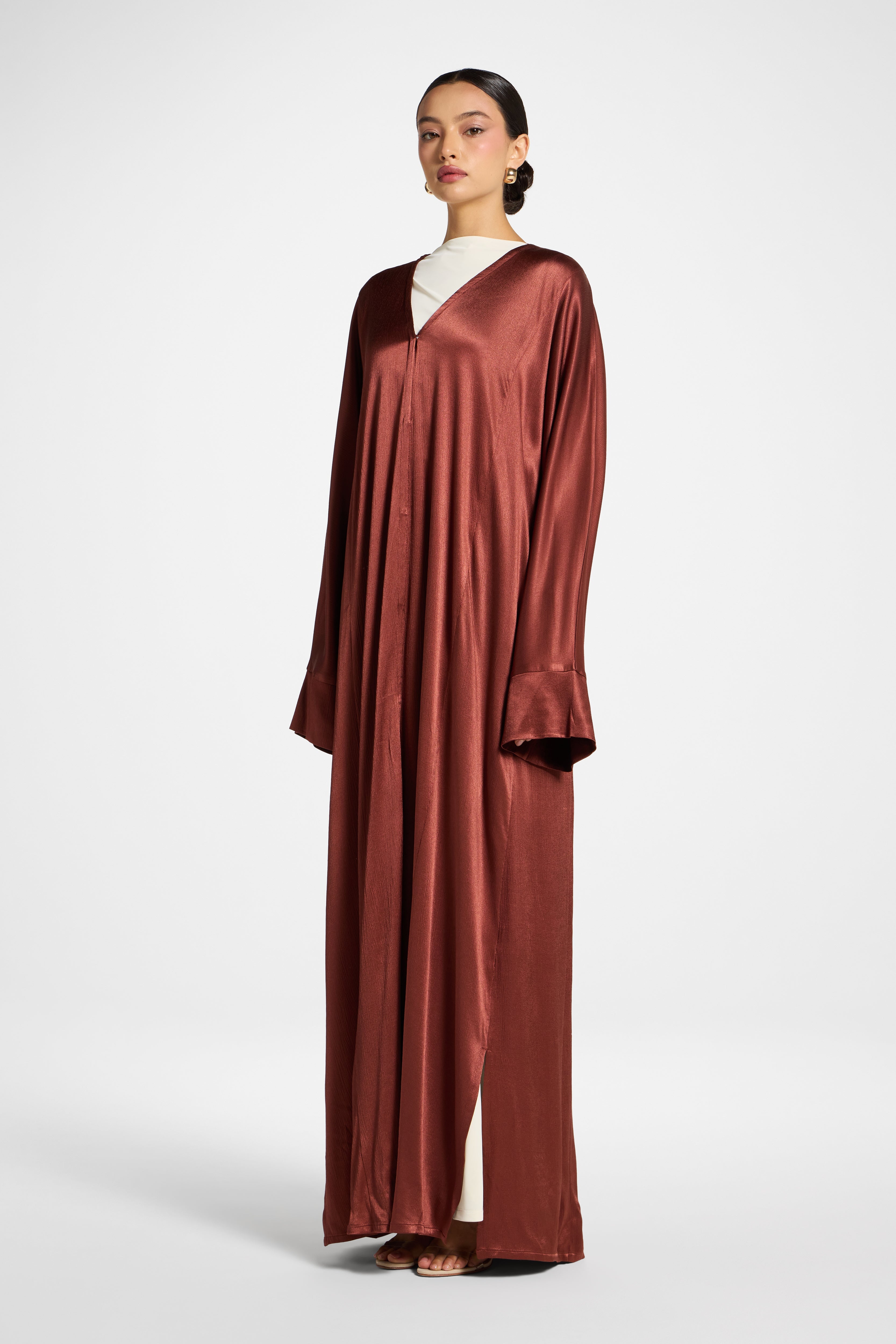 Cotton Open Abaya - Chocolate Raspberry Abayas Veiled 