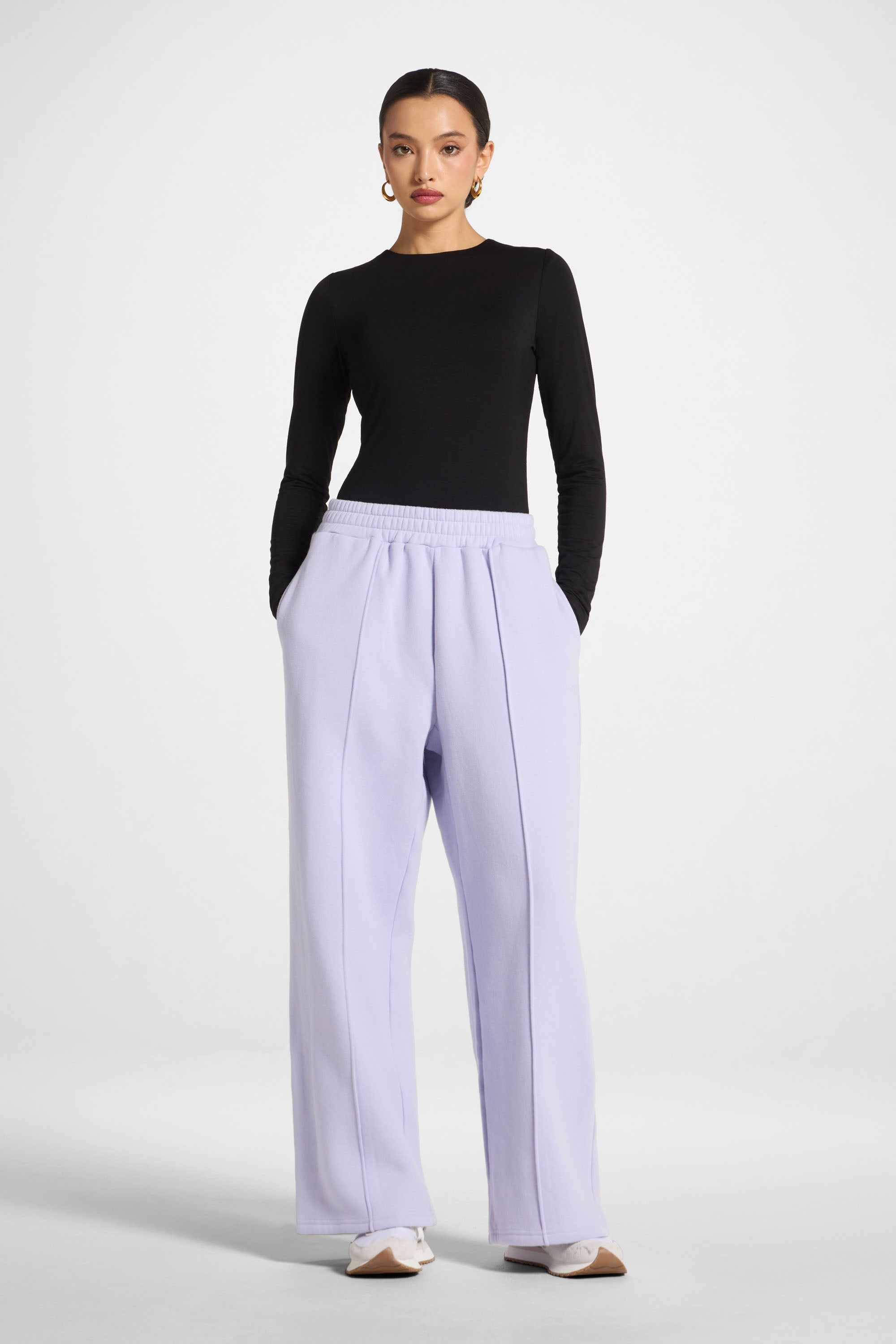 Cotton Pintuck Wide Leg Sweatpants - Lavender