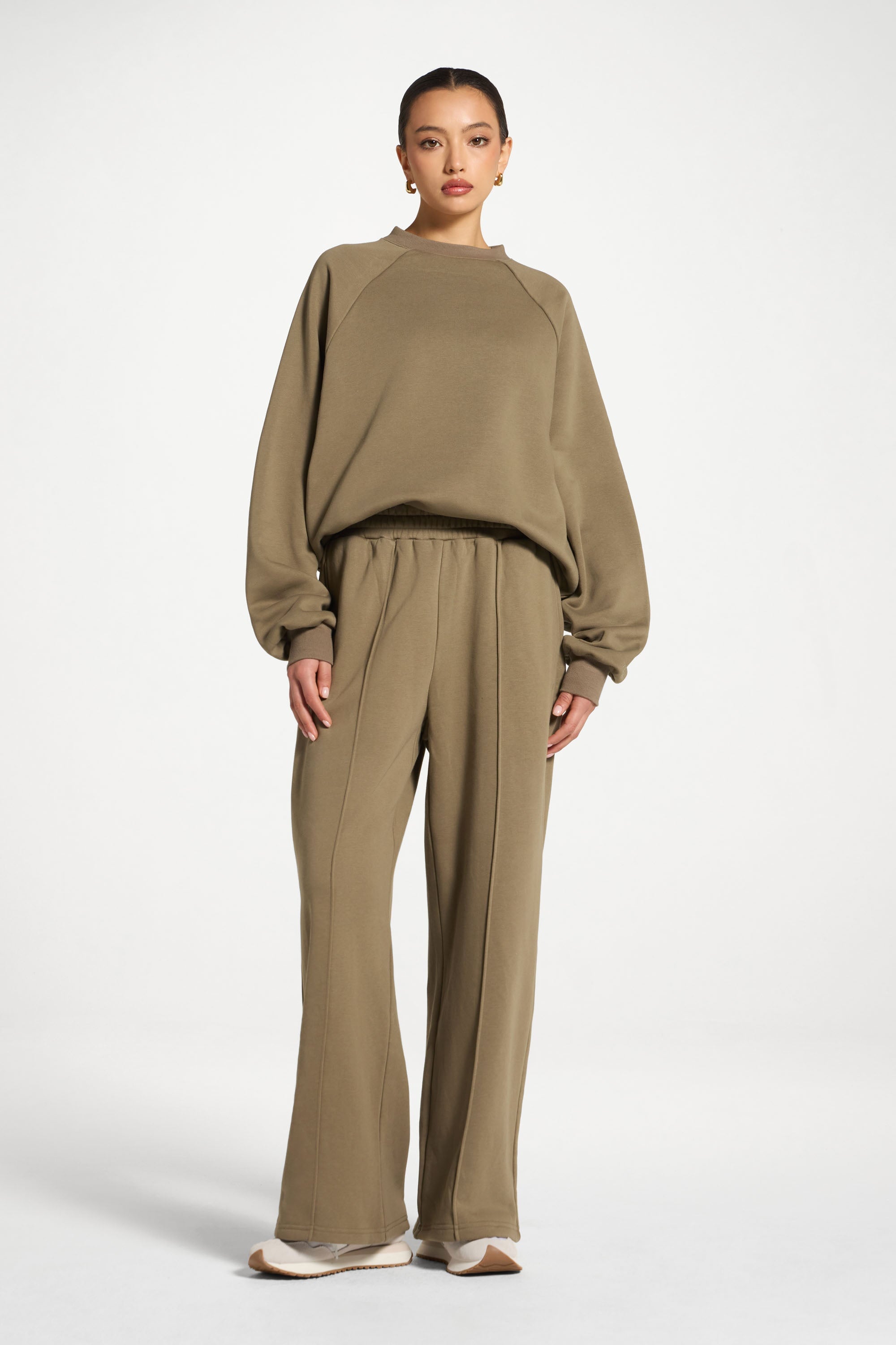 Cotton Pintuck Wide Leg Sweatpants - Midnight Moss Abayas Veiled 