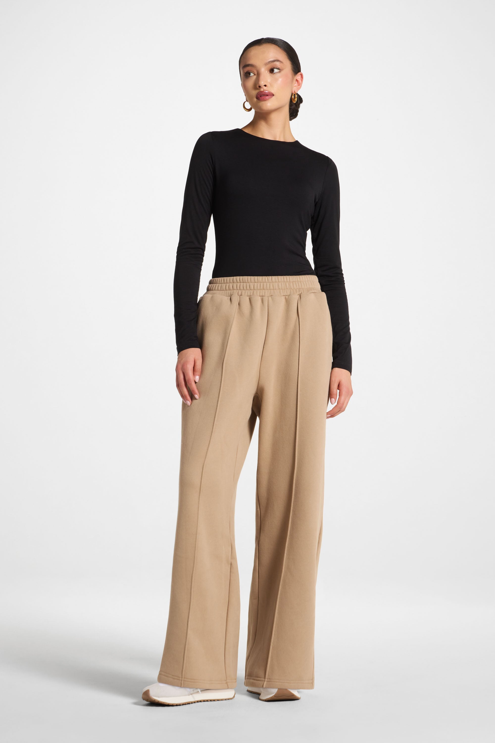 Cotton Pintuck Wide Leg Sweatpants - Mocha Abayas Veiled 