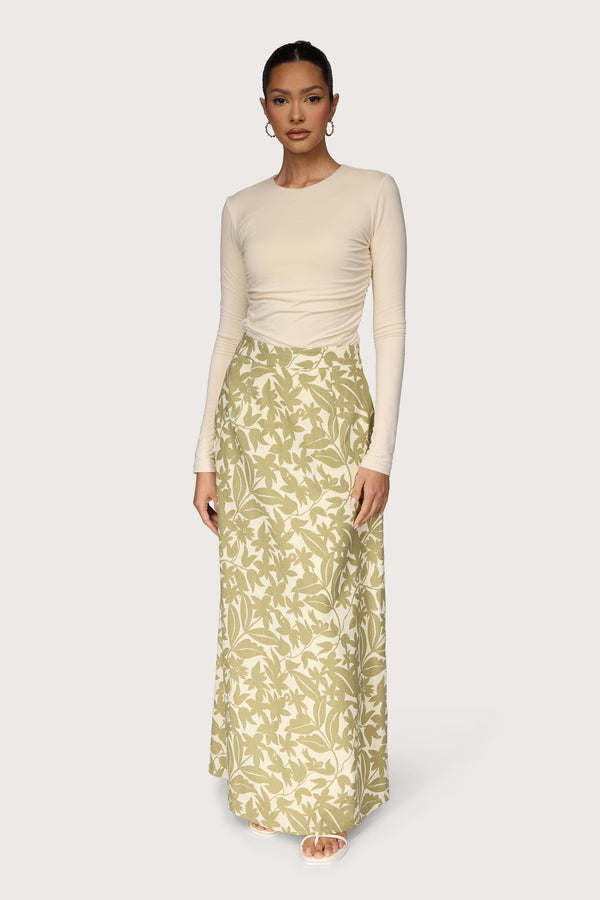 Cotton Printed Maxi Skirt - Green Floral Dresses Veiled 