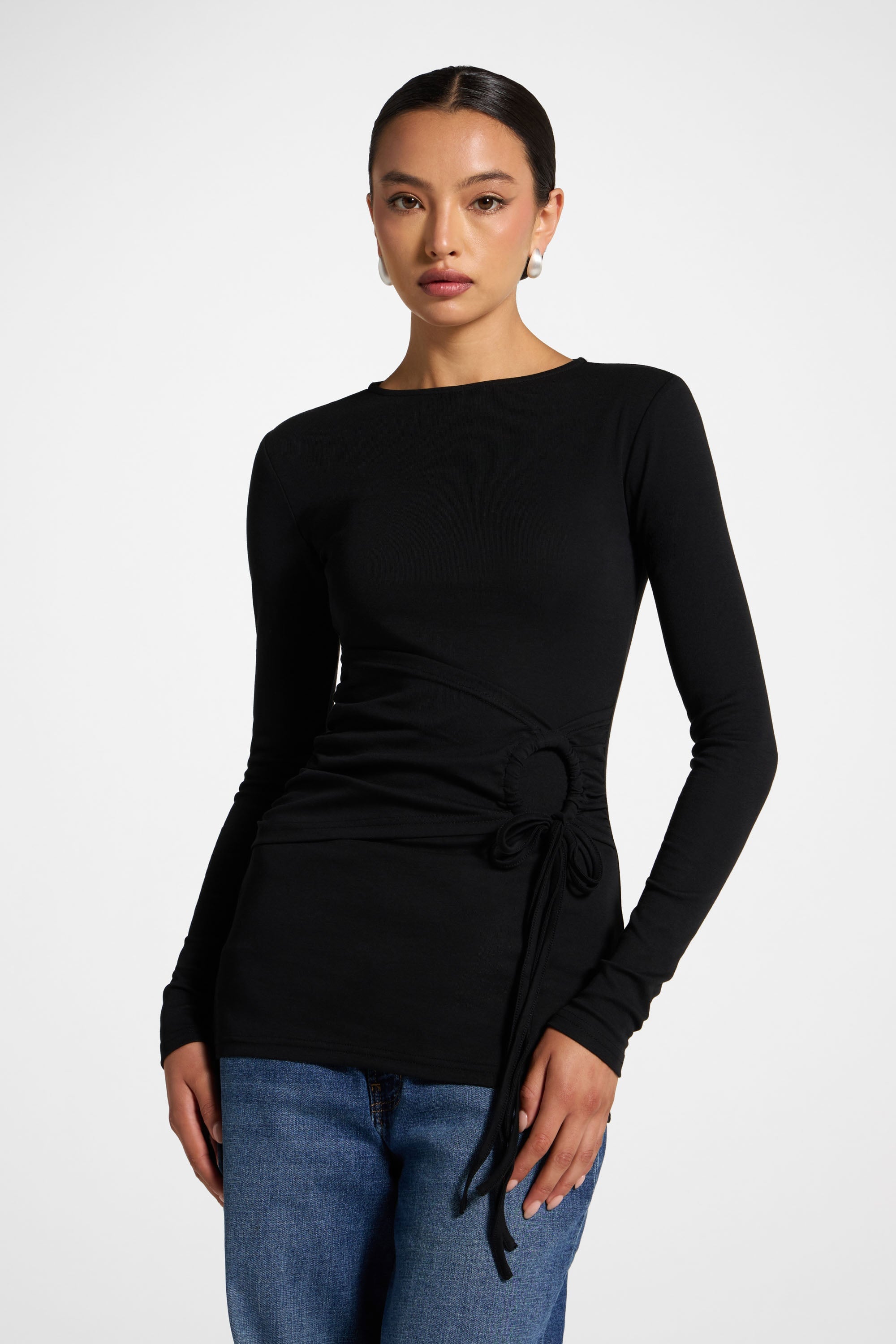 Cotton Side Tie Top - Black Top Veiled 