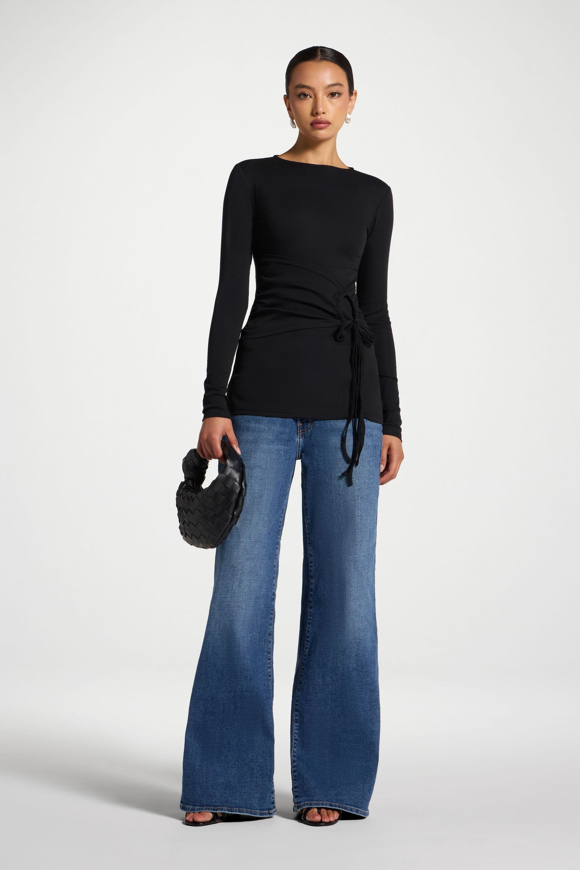 Cotton Side Tie Top - Black Top Veiled 