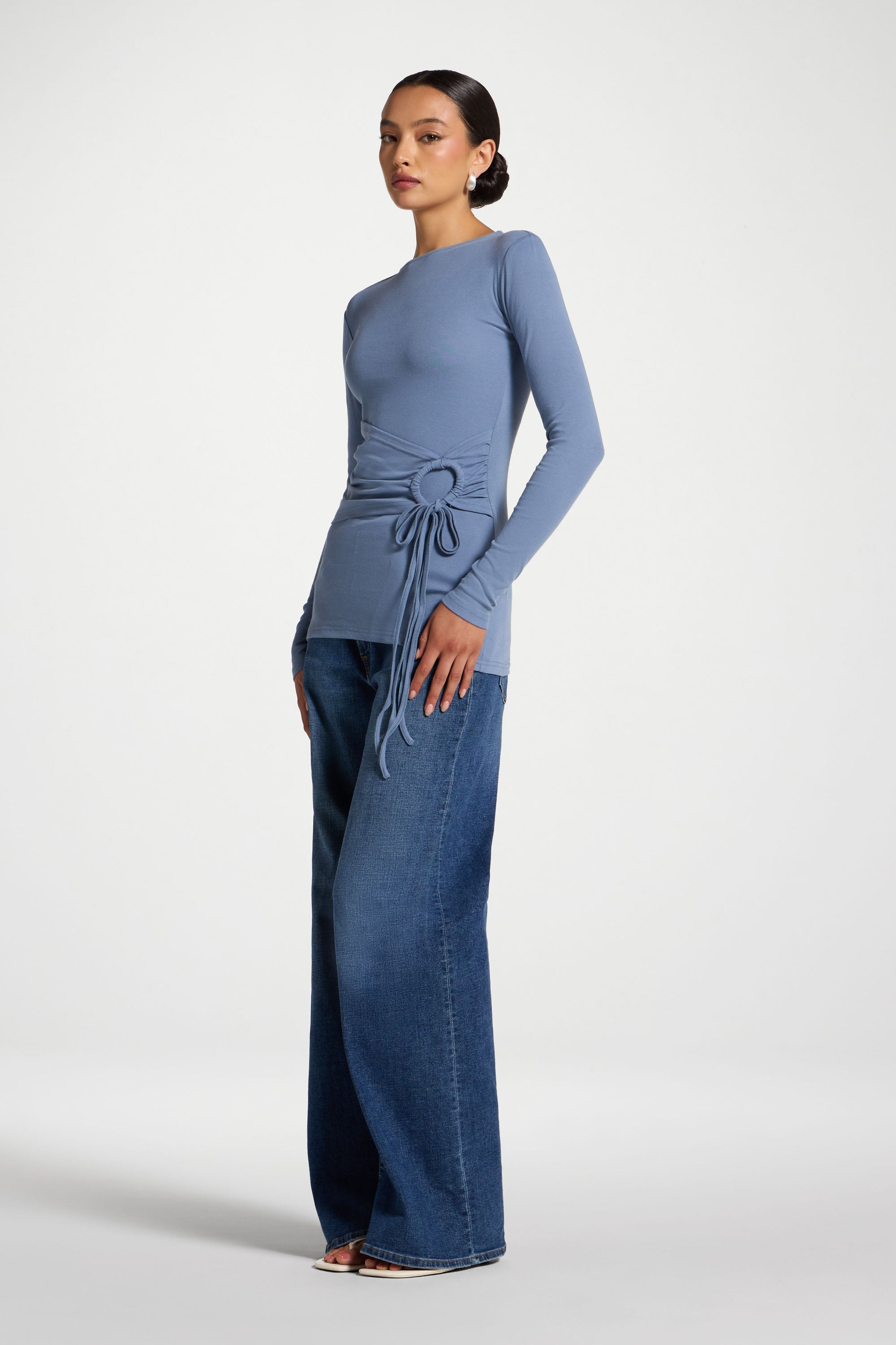 Cotton Side Tie Top - Denim Top Veiled 