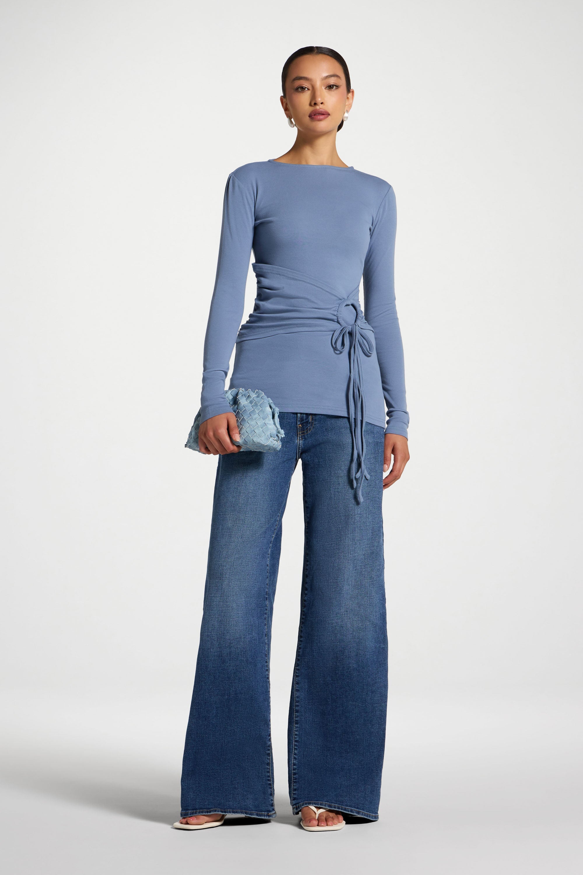 Cotton Side Tie Top - Denim Top Veiled 