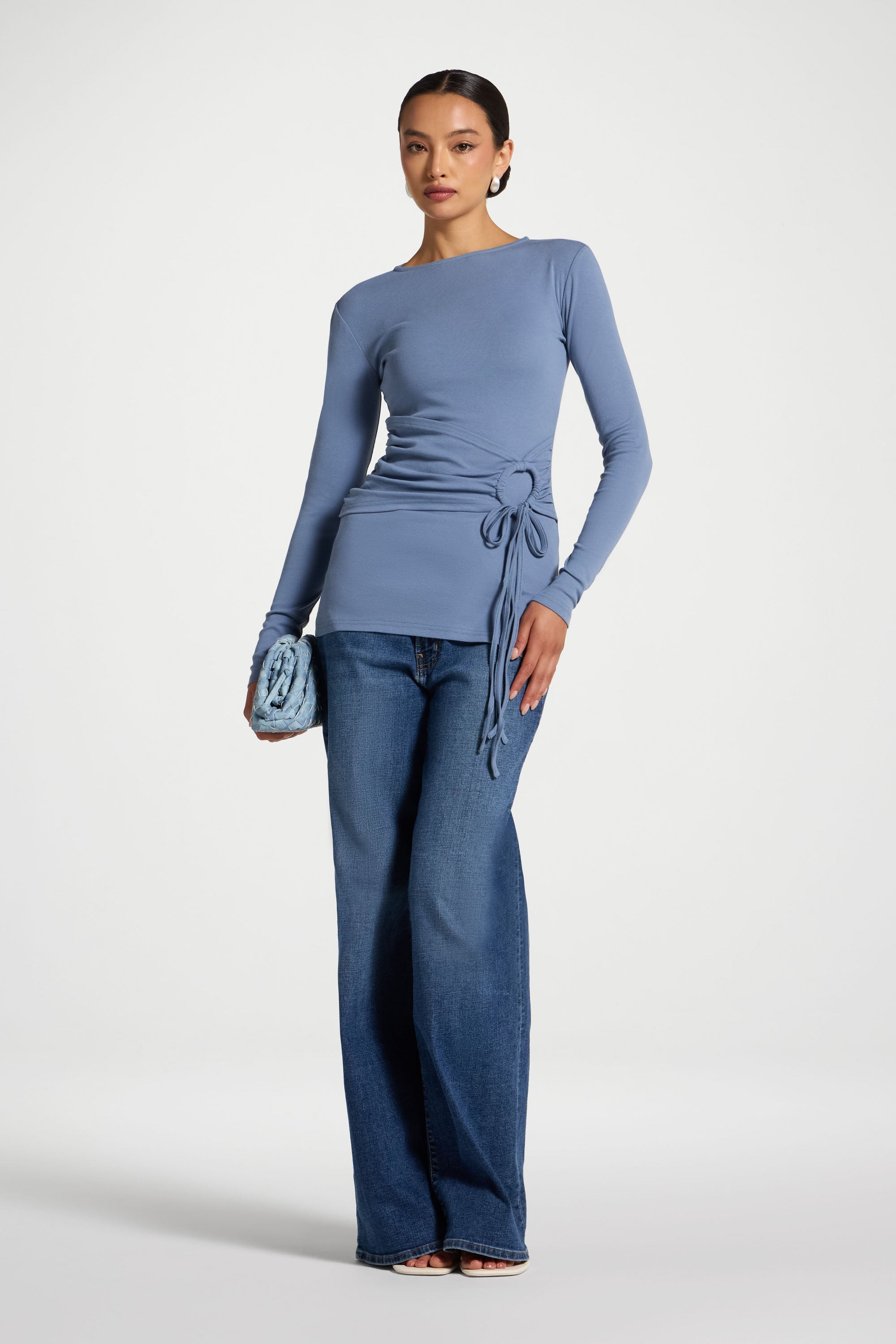 Cotton Side Tie Top - Denim Top Veiled 