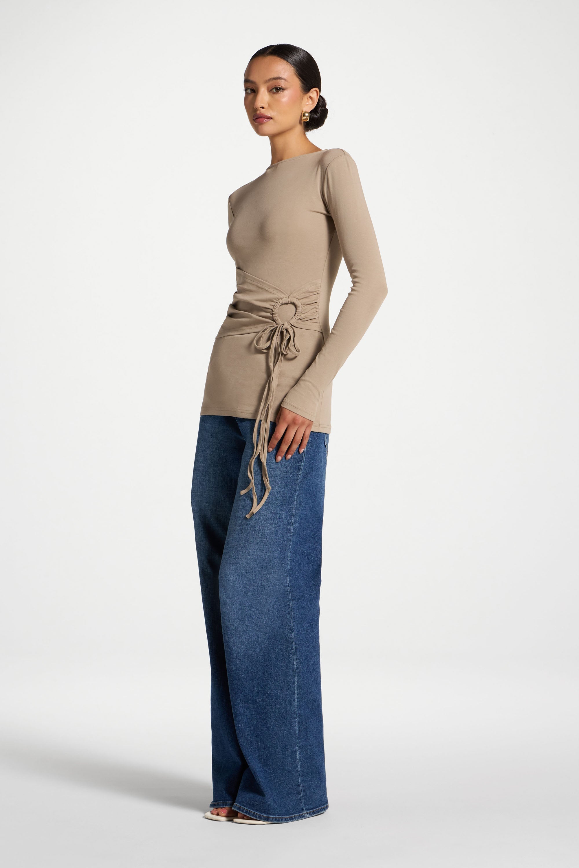 Cotton Side Tie Top - Driftwood Top Veiled 