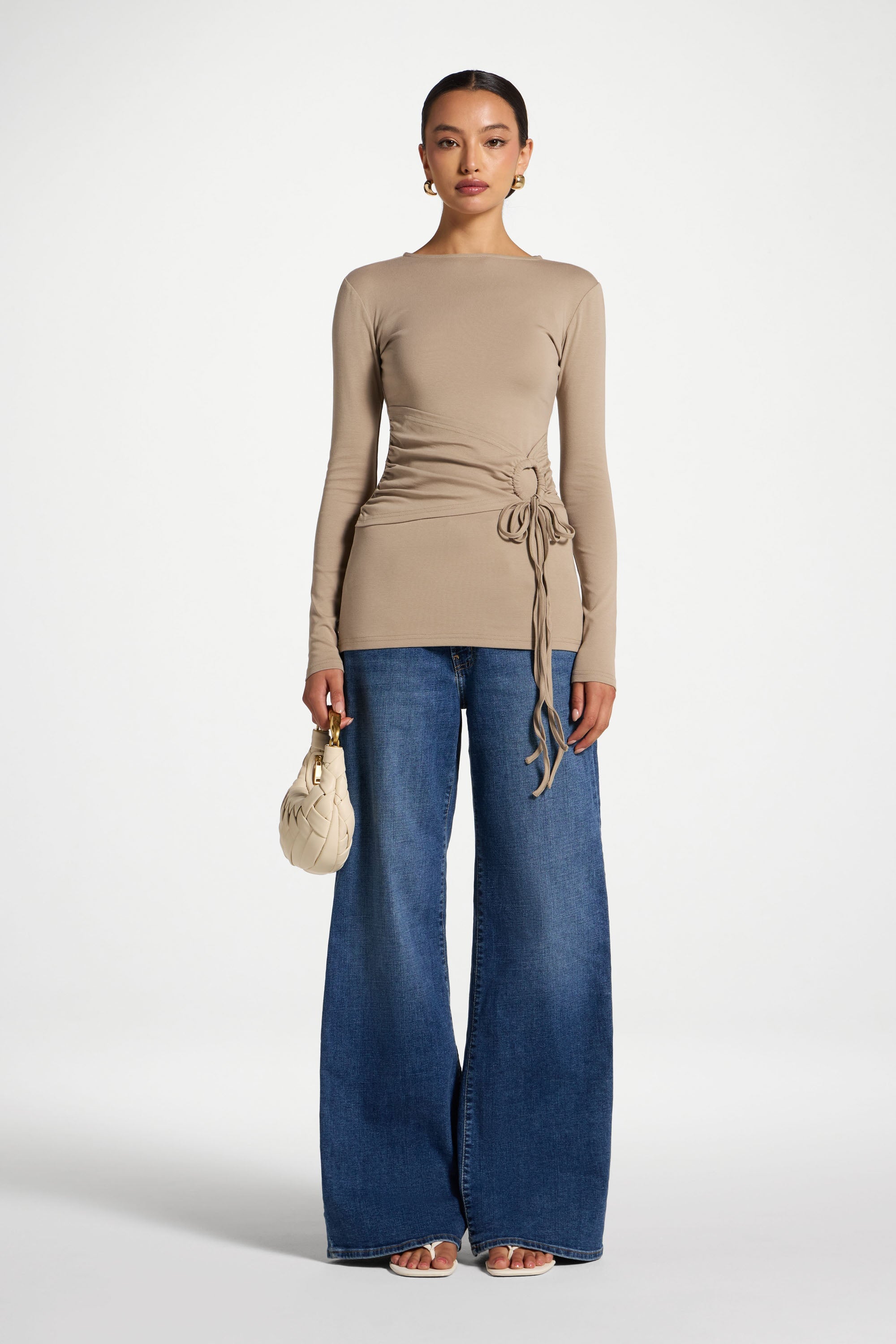 Cotton Side Tie Top - Driftwood Top Veiled 