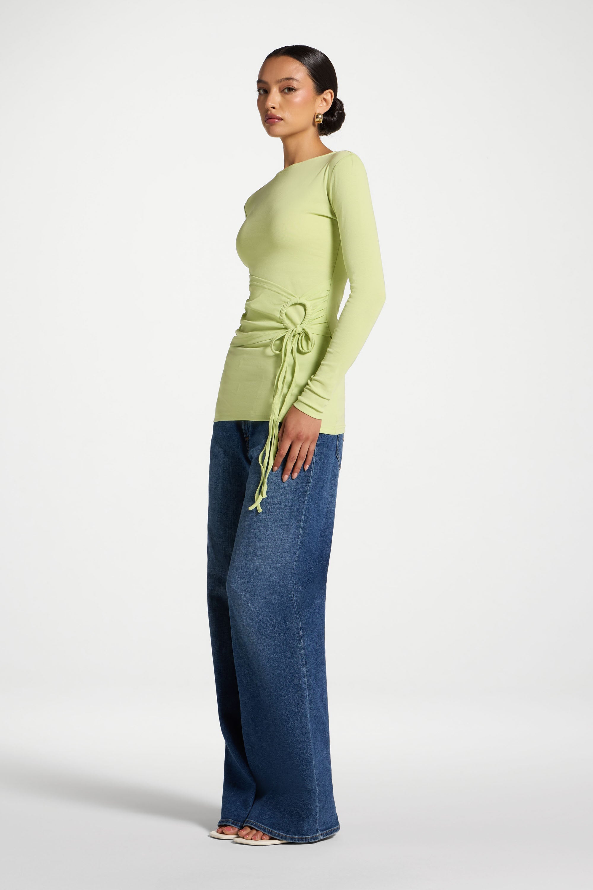 Cotton Side Tie Top - Spring Green Top Veiled 
