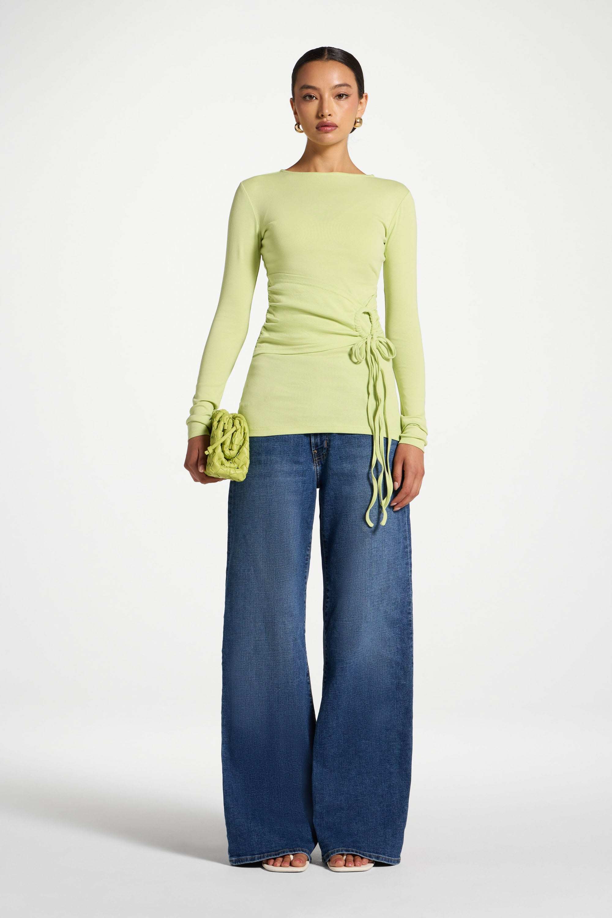 Cotton Side Tie Top - Spring Green Top Veiled 