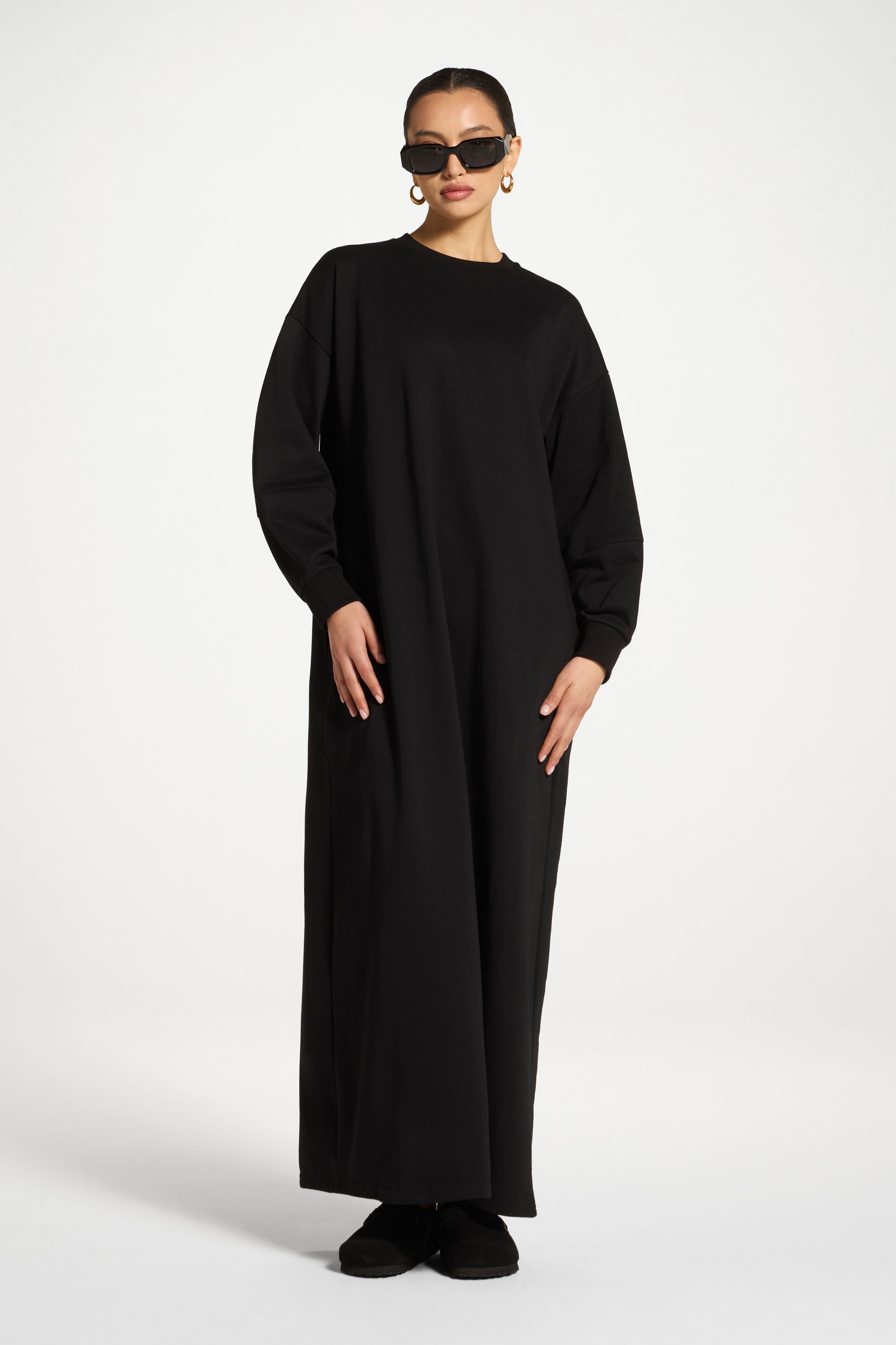 Cotton Sweatshirt Dress - Black Abayas Veiled 