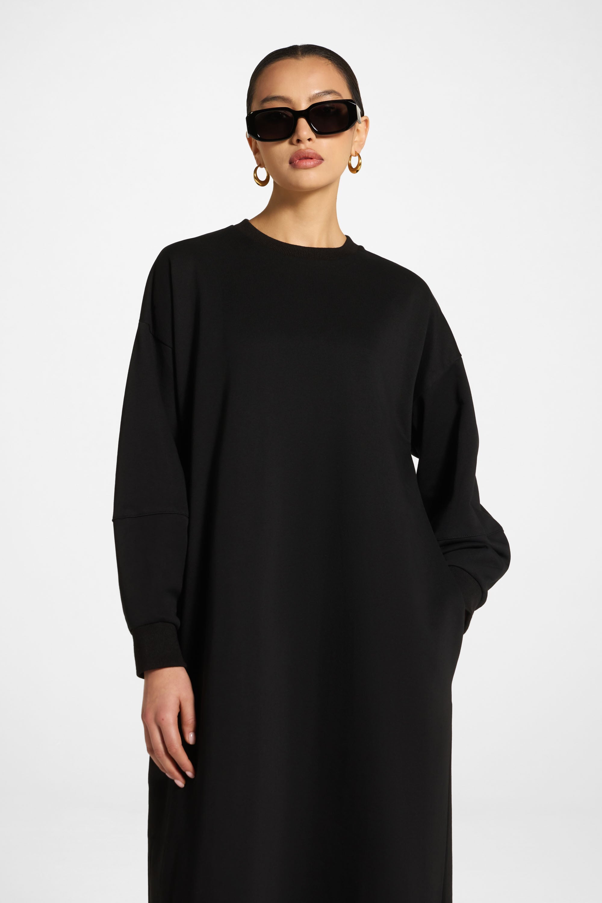 Cotton Sweatshirt Dress - Black Abayas Veiled 