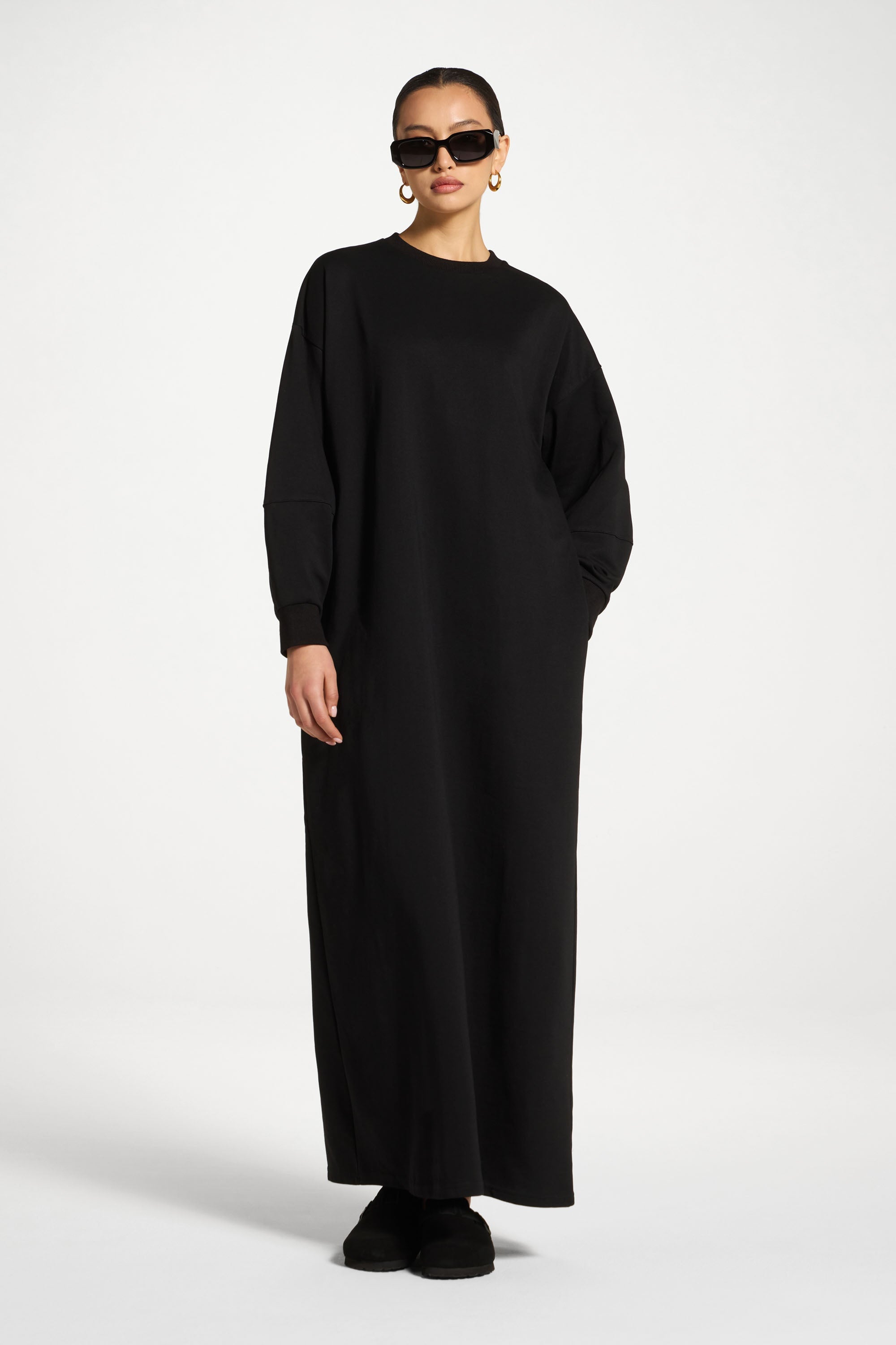 Cotton Sweatshirt Dress - Black Abayas Veiled 