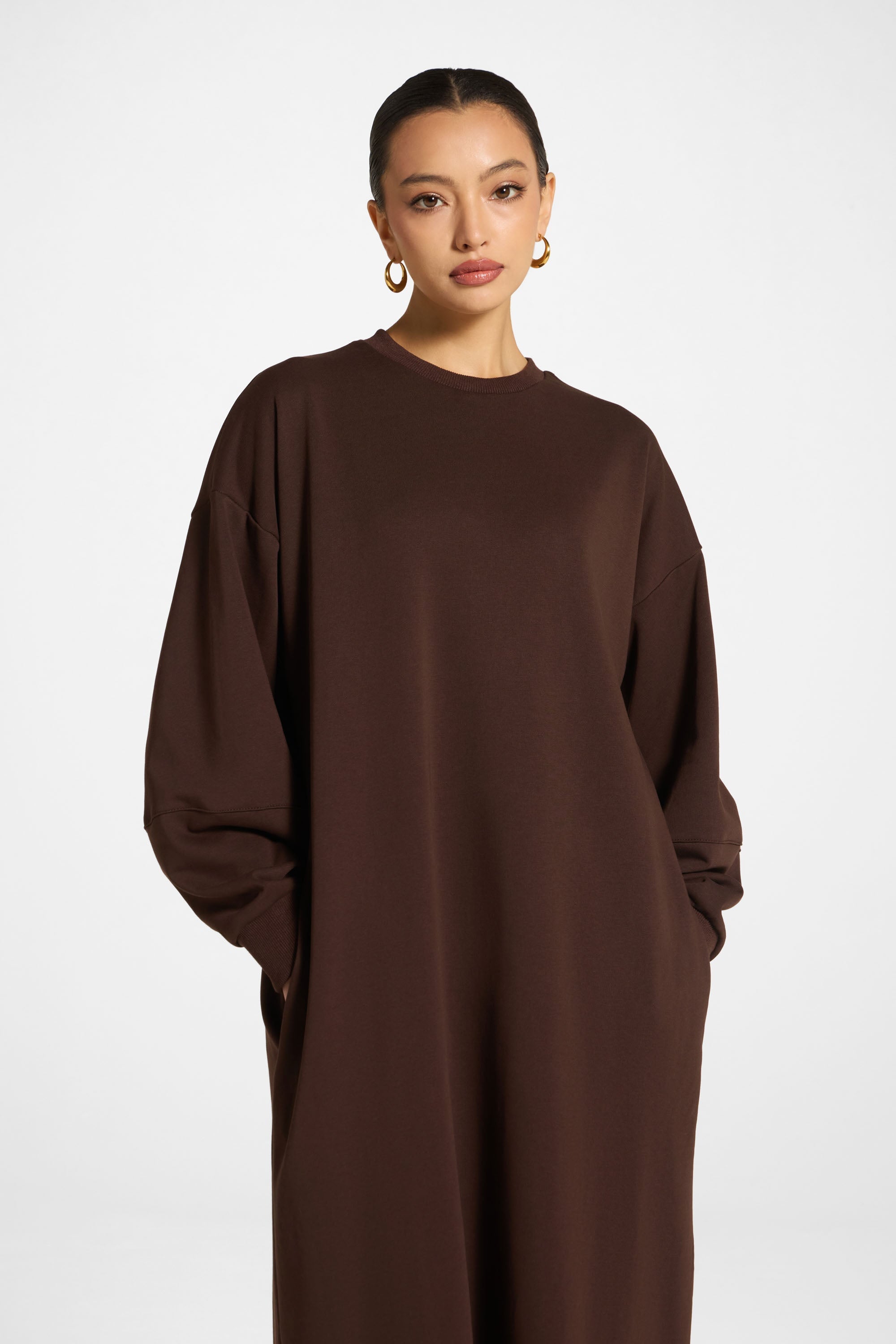 Cotton Sweatshirt Dress - Coffee Abayas Veiled 