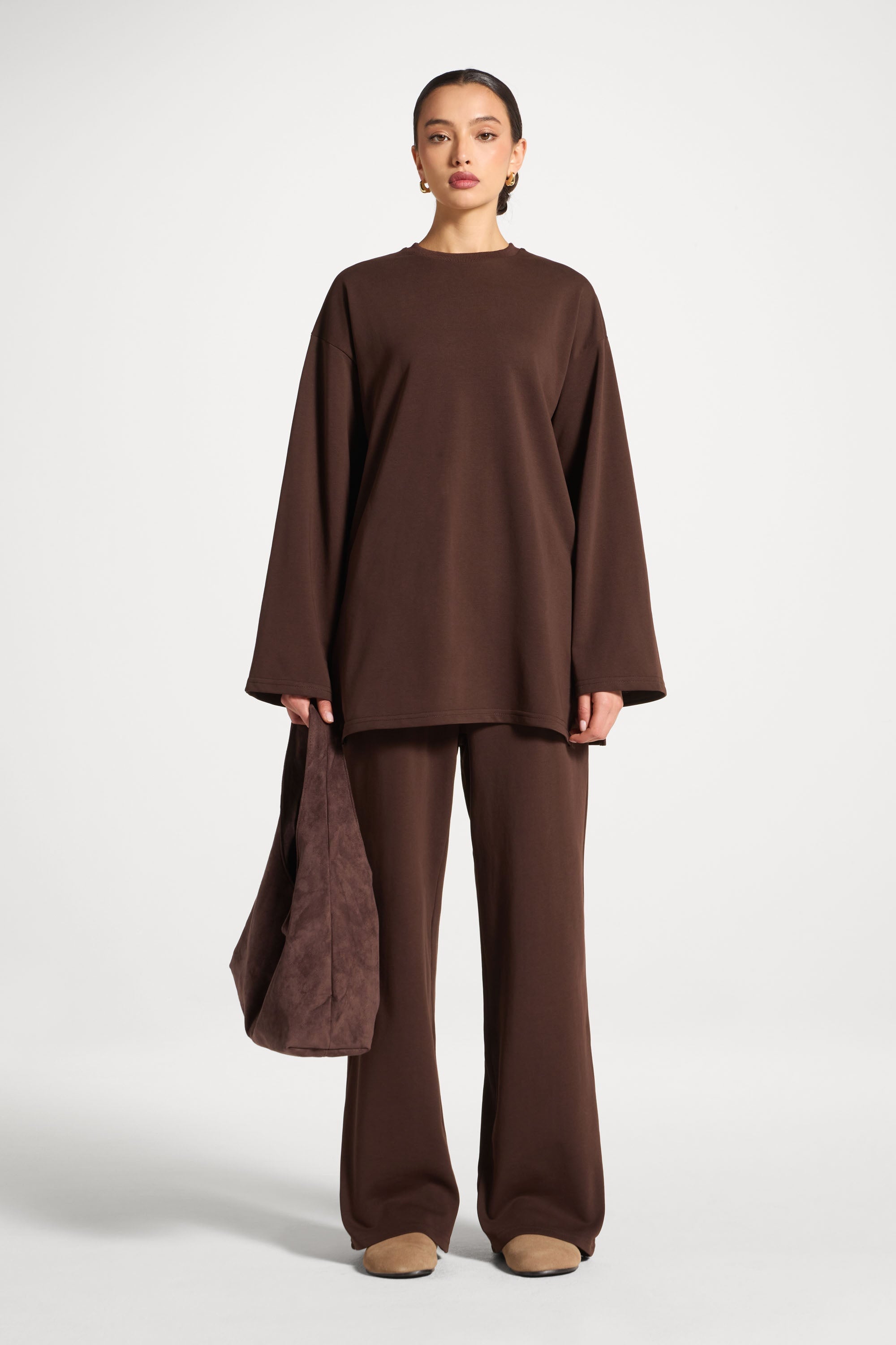 Cotton Sweatshirt Top - Coffee Abayas Veiled 