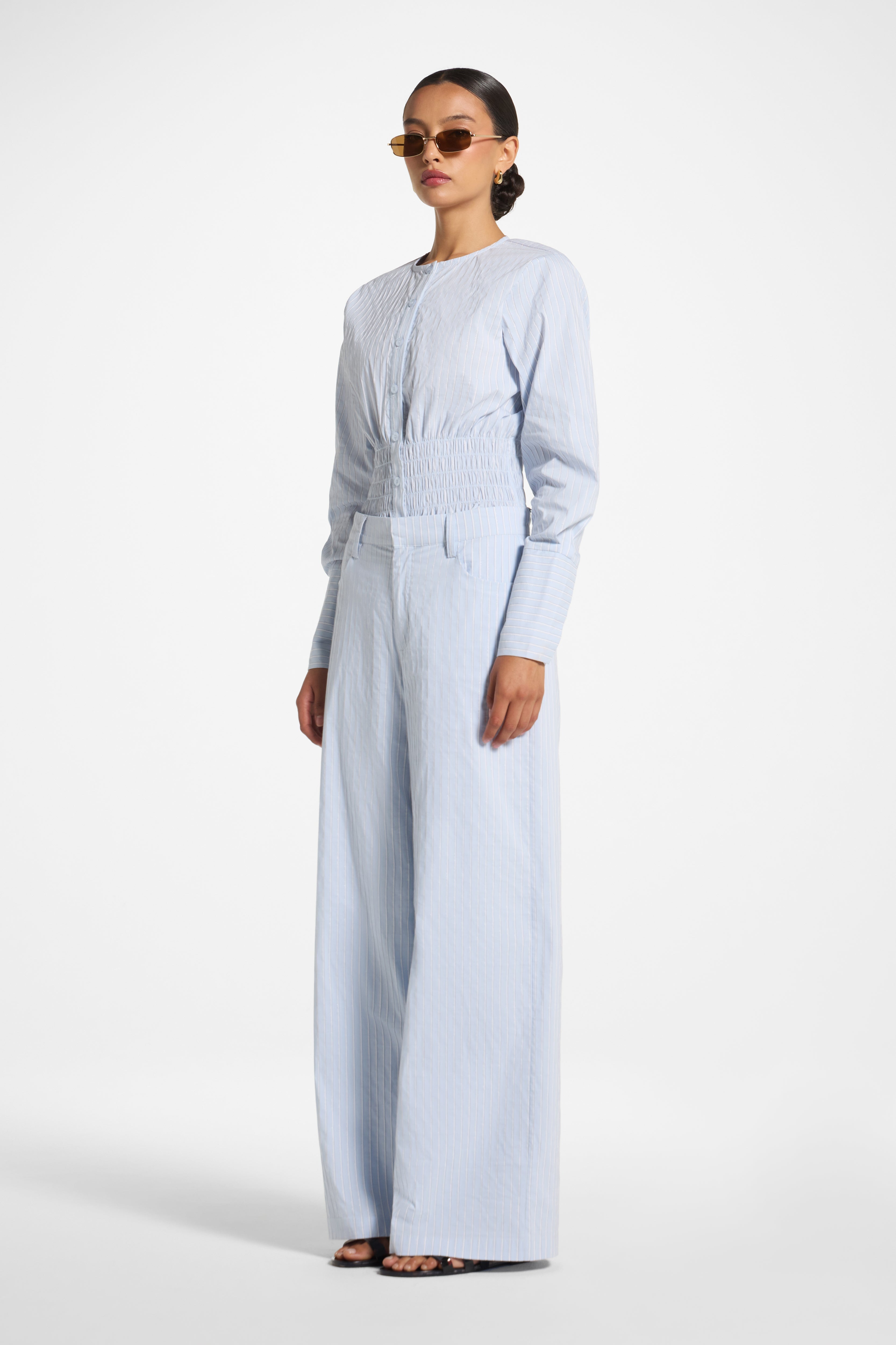 Cotton Wide Leg Pant - Blue Pants Veiled 