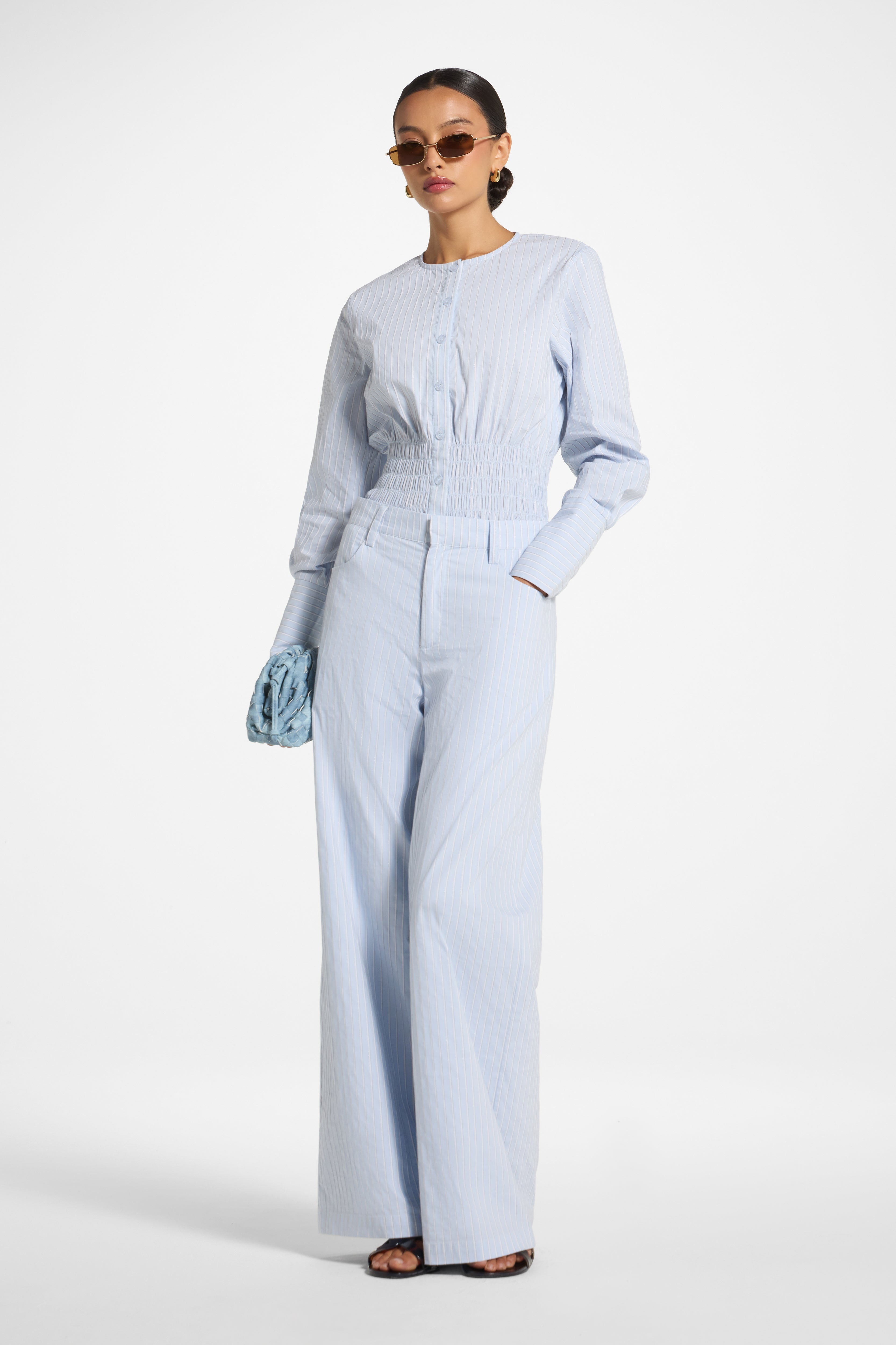 Cotton Wide Leg Pant - Blue Pants Veiled 