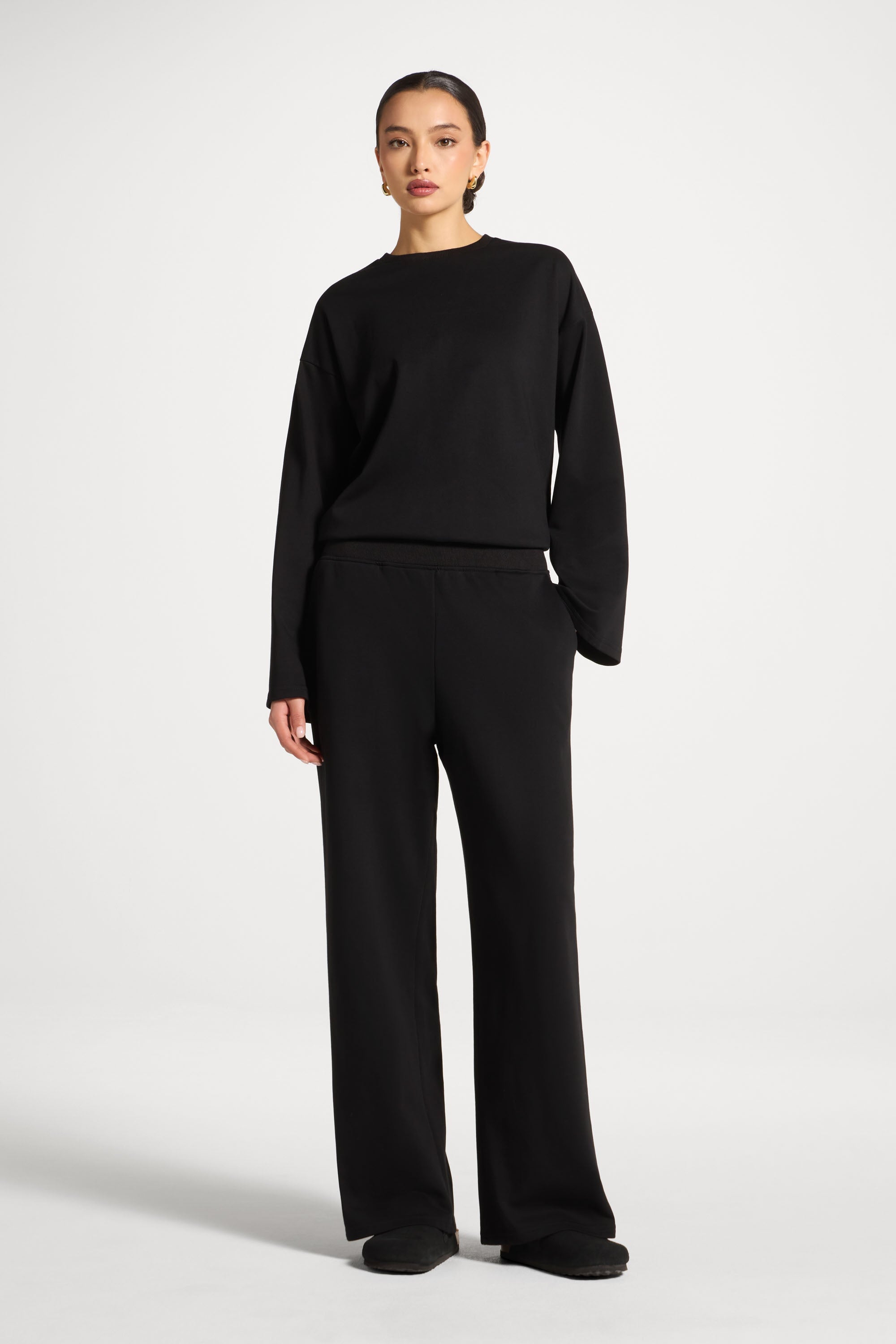 Cotton Wide Leg Pants - Black Abayas Veiled 