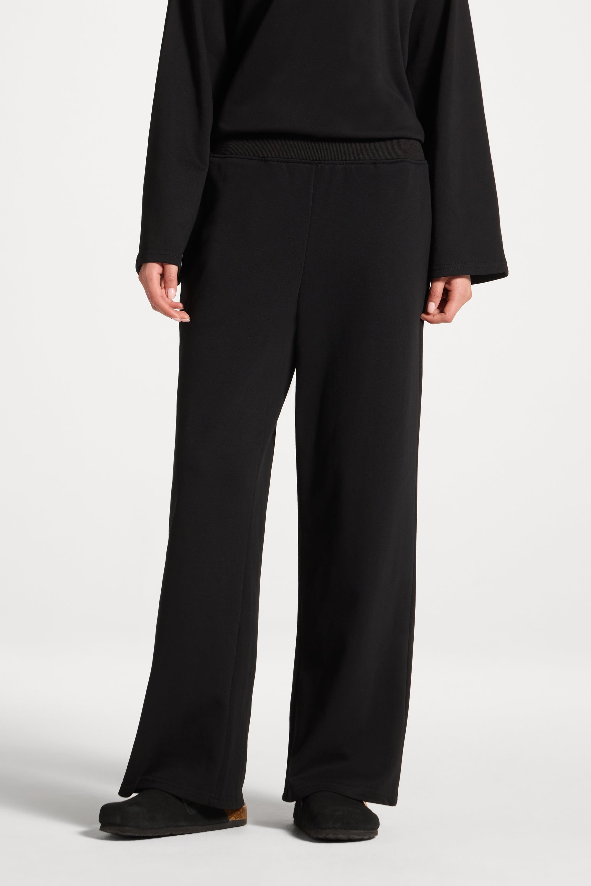 Cotton Wide Leg Pants - Black