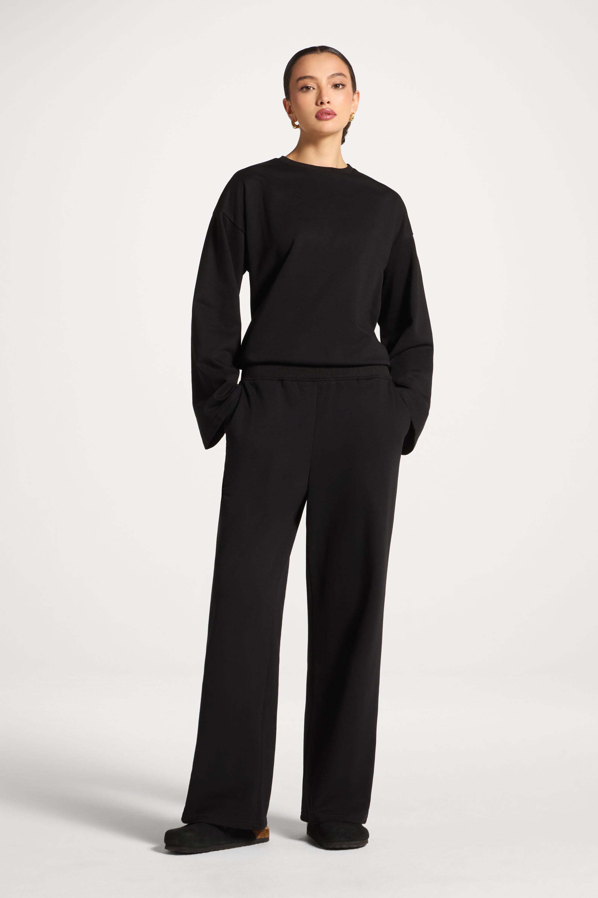 Cotton Wide Leg Pants - Black Abayas Veiled 