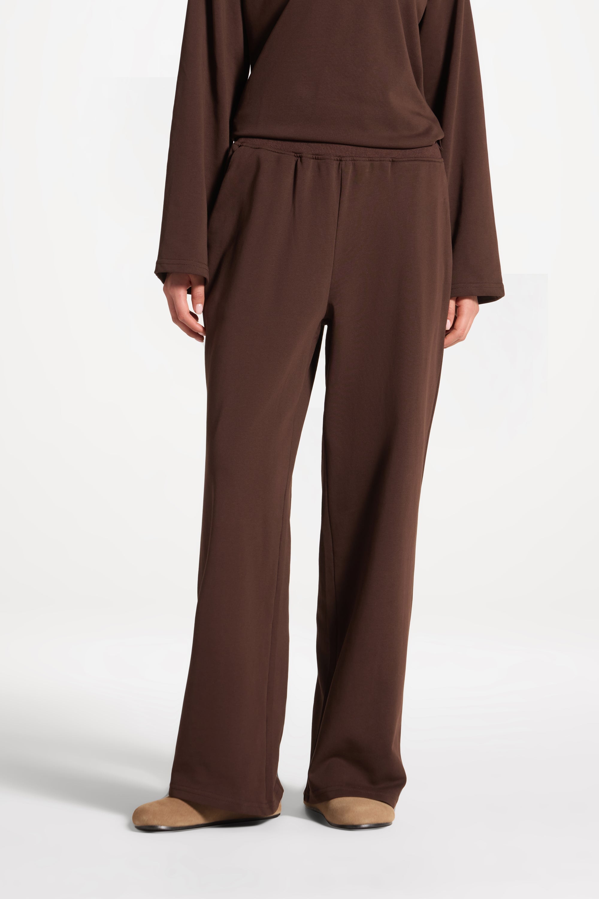 Cotton Wide Leg Pants - Coffee