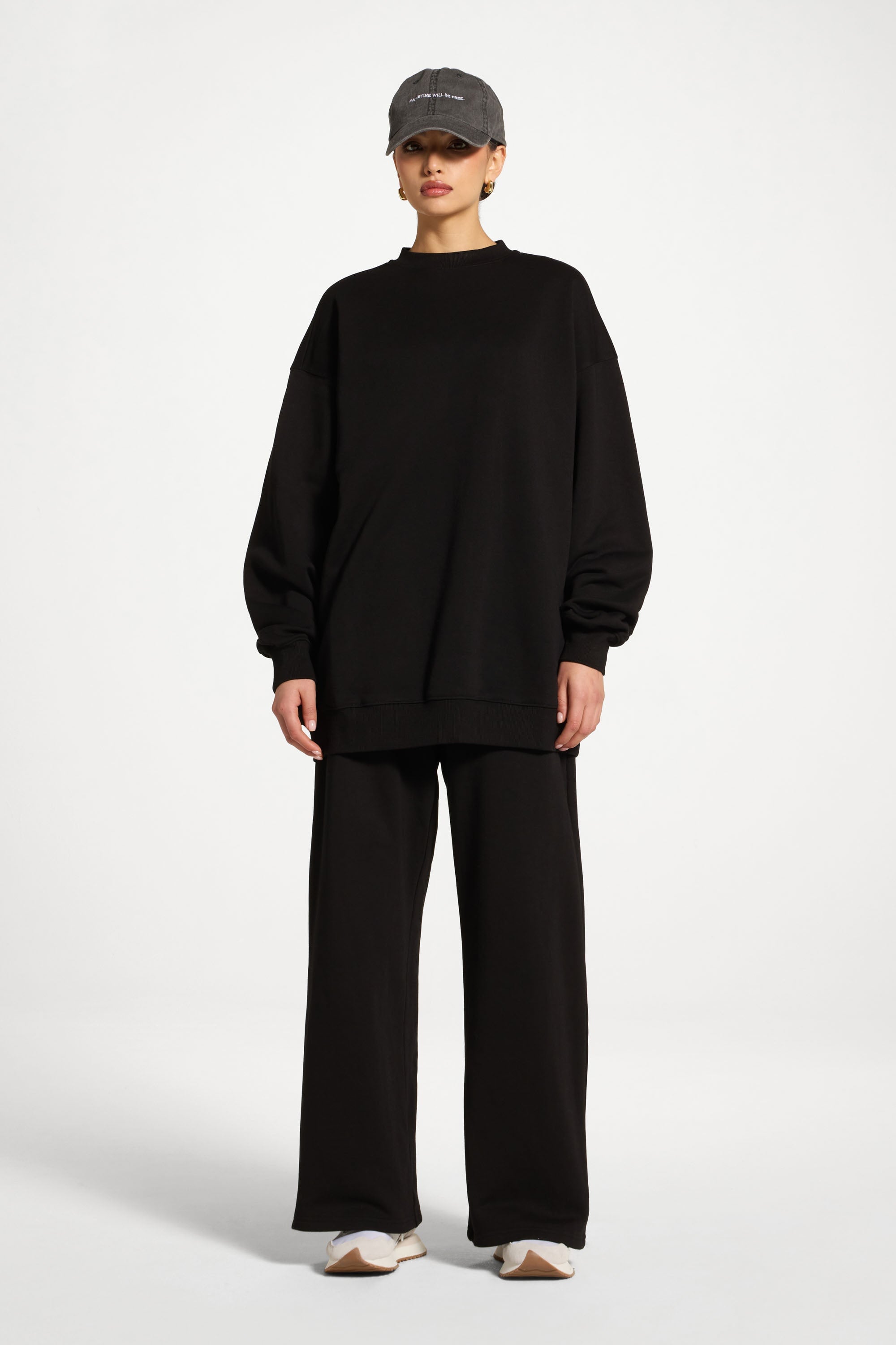 Cotton Wide Leg Sweatpants - Black Abayas Veiled 