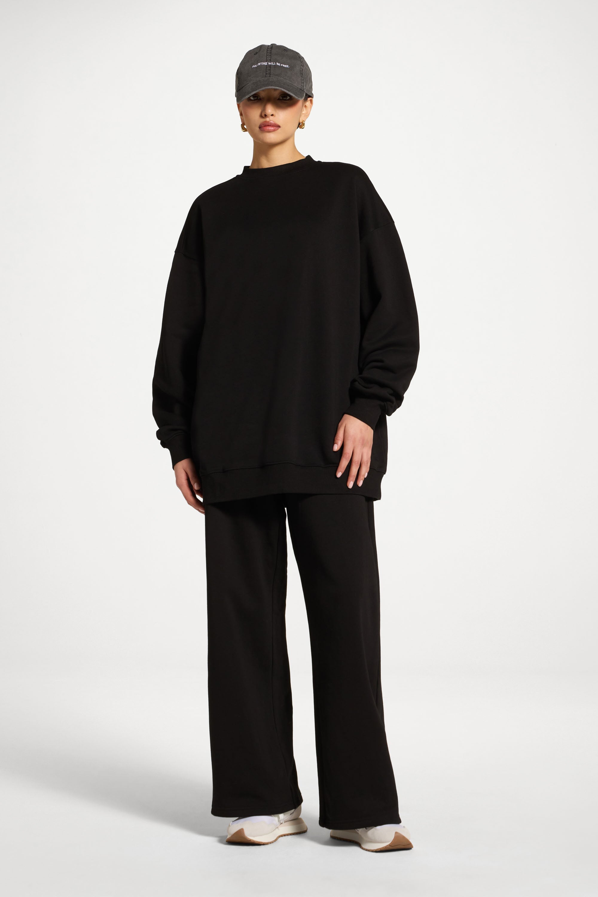 Cotton Wide Leg Sweatpants - Black Abayas Veiled 