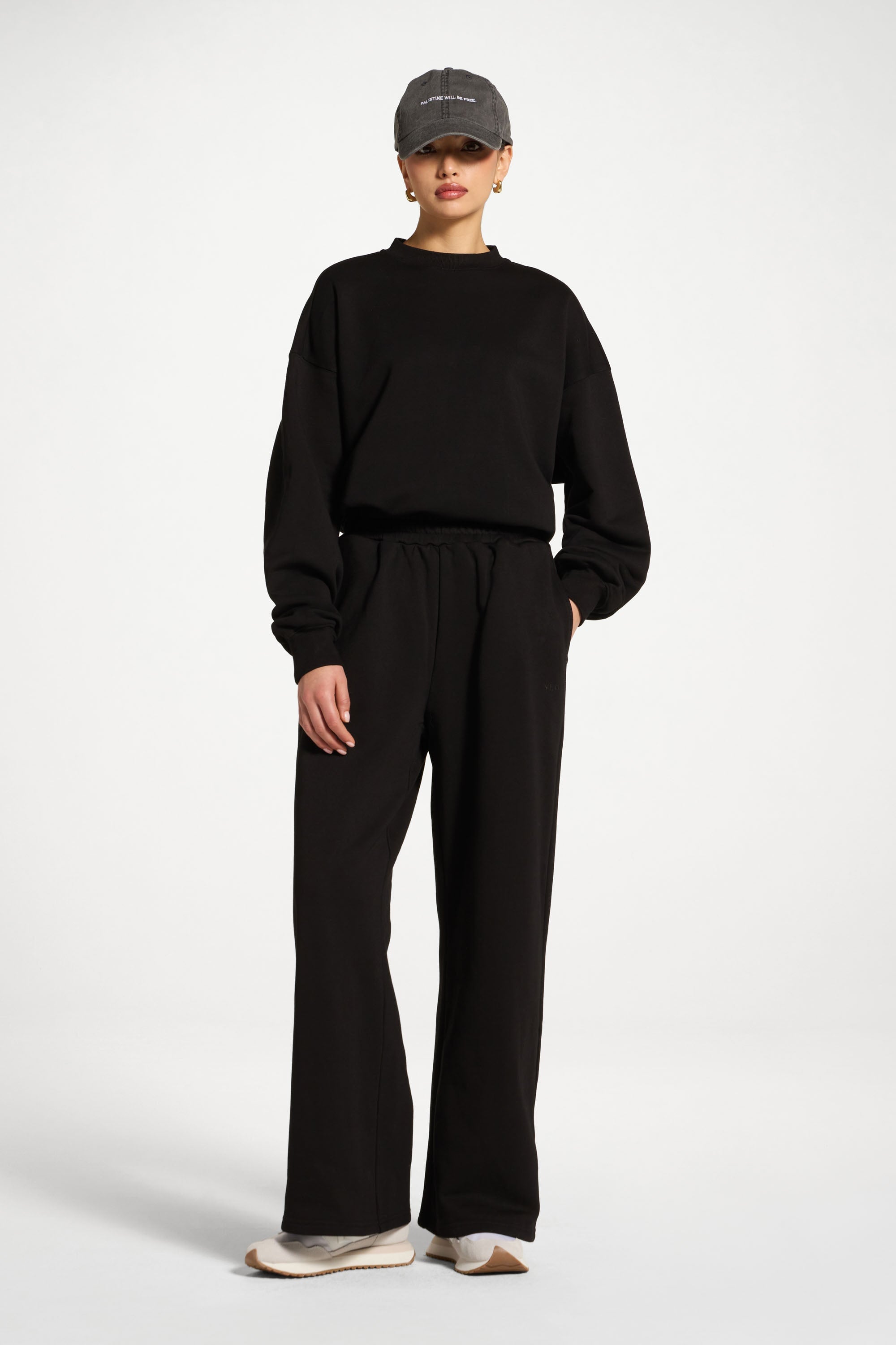 Cotton Wide Leg Sweatpants - Black Abayas Veiled 
