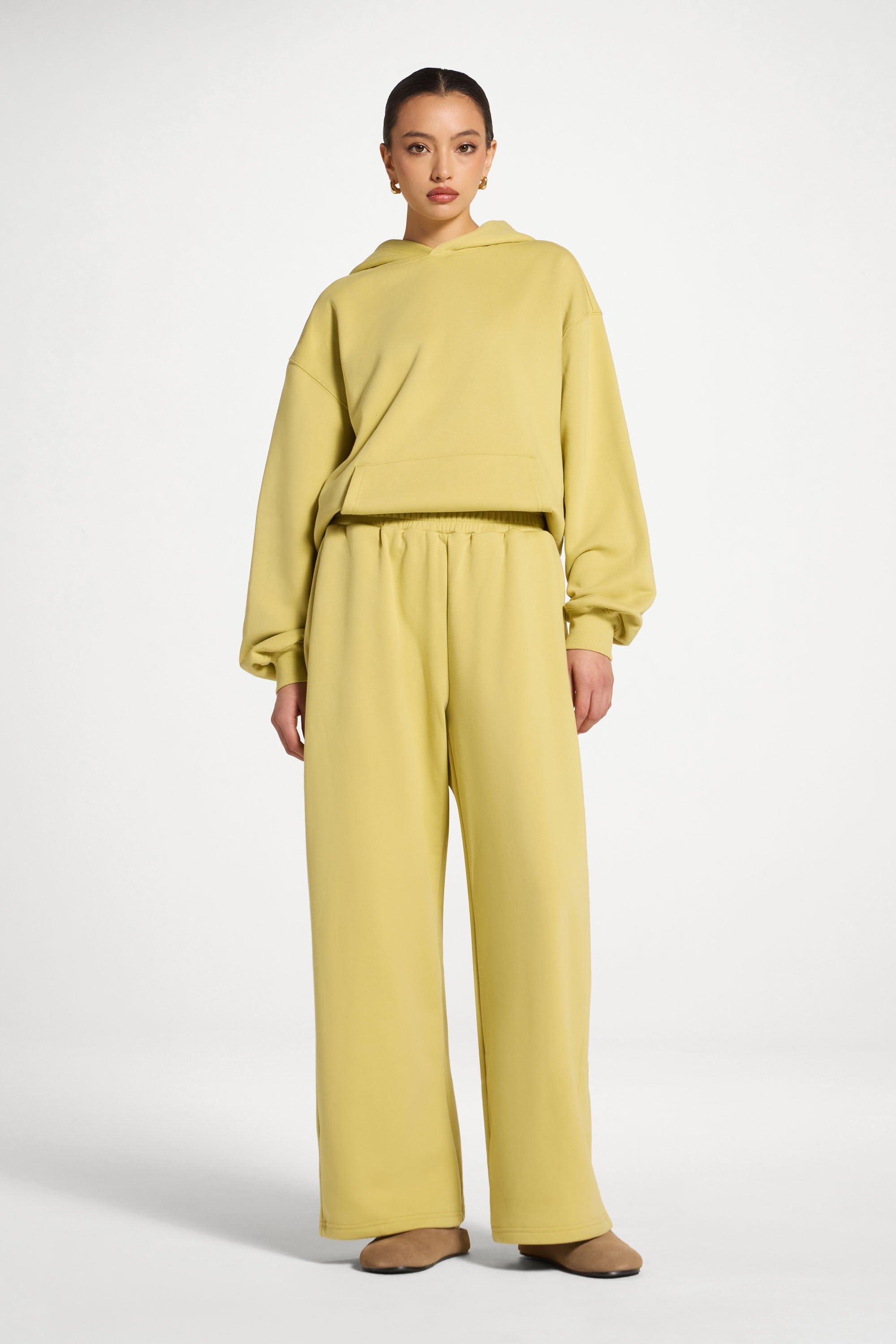 Cotton Wide Leg Sweatpants - Citron