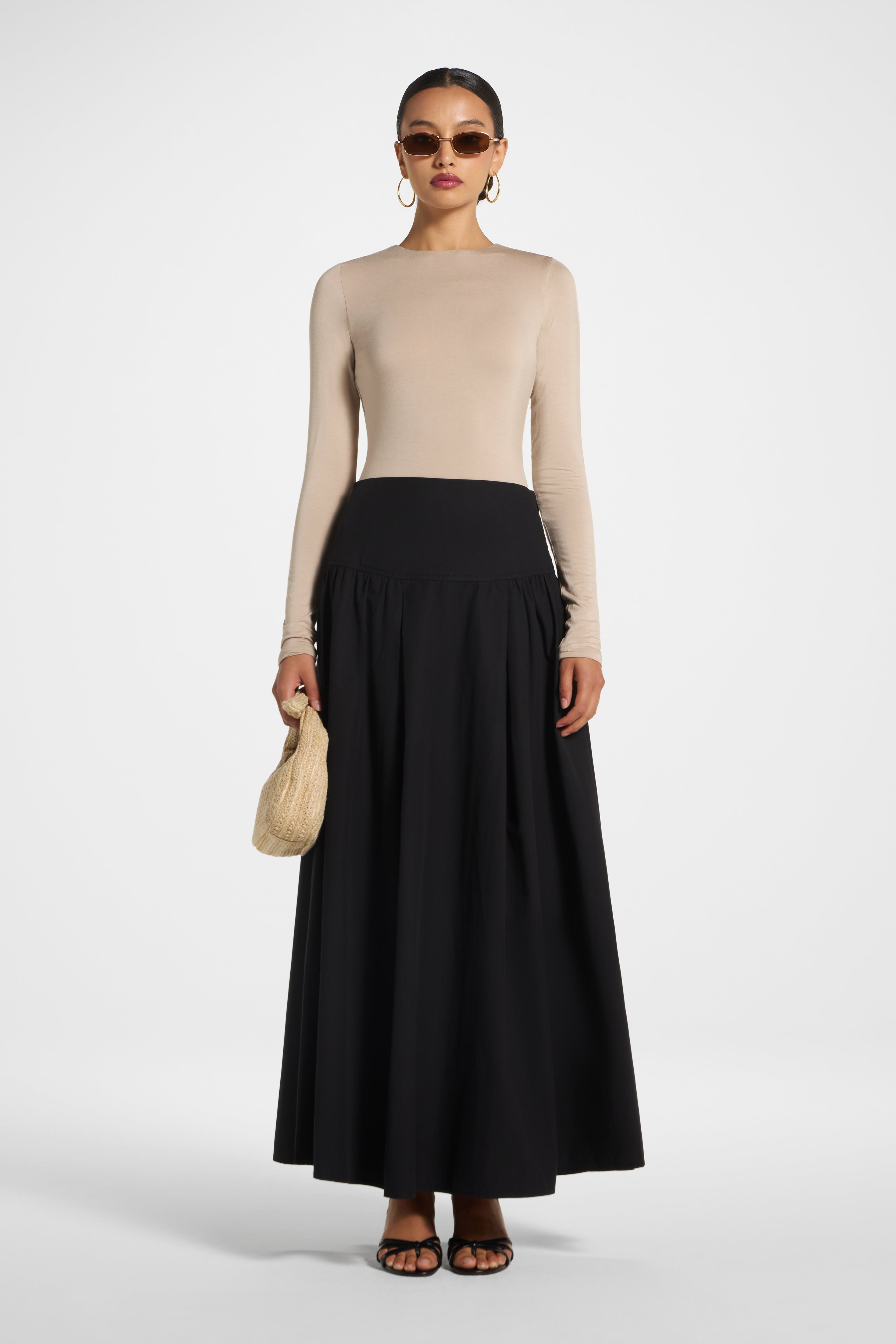 Cotton Wide Yoke Skirt - Black Skirt Veiled 