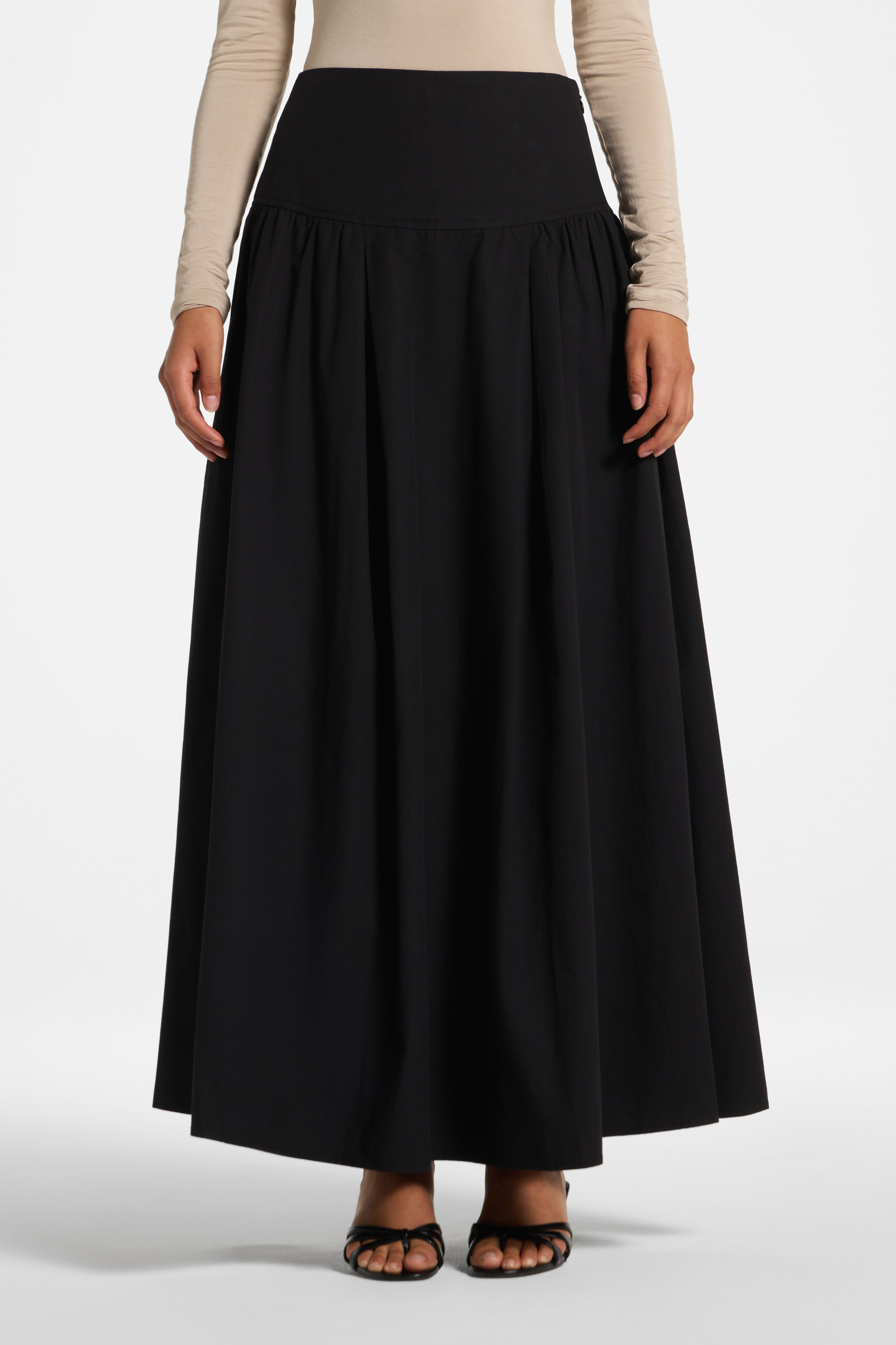 Cotton Wide Yoke Skirt - Black Skirt Veiled 