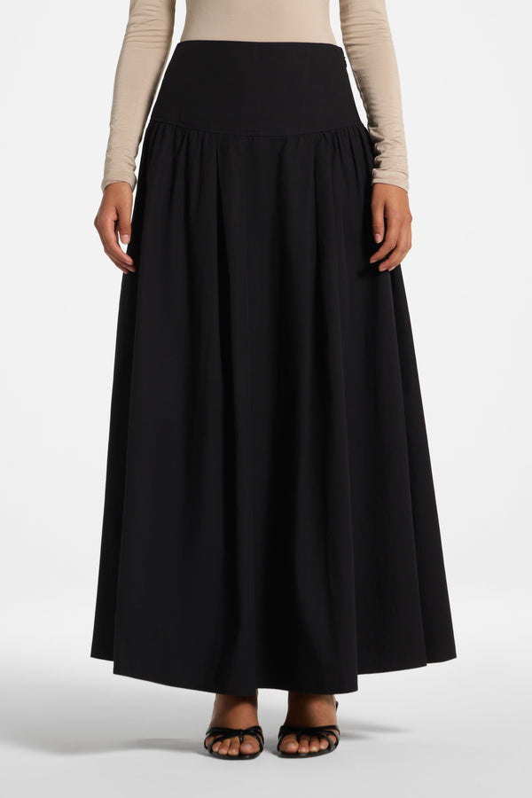 Cotton Wide Yoke Skirt - Black Skirt Veiled 