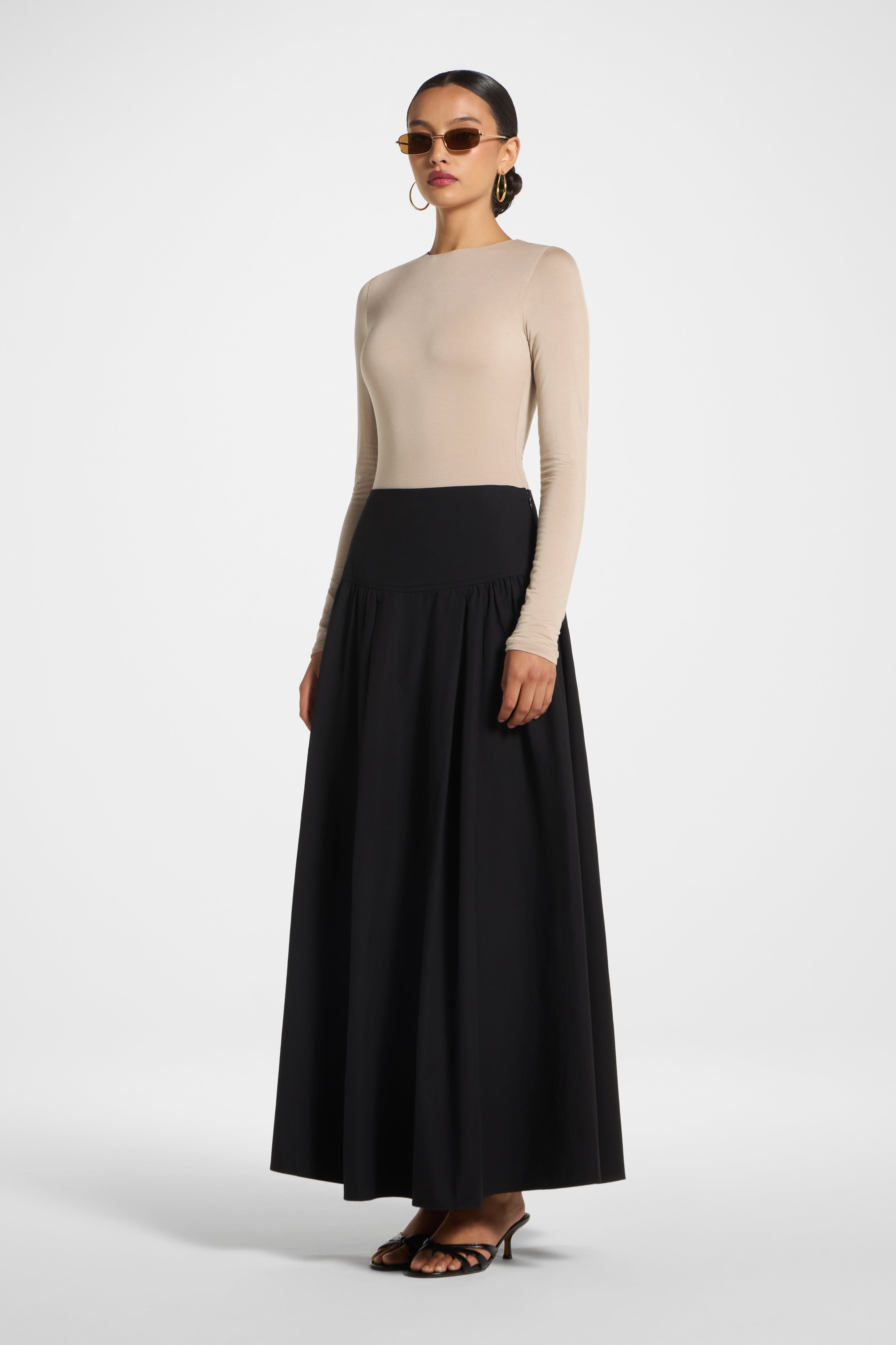 Cotton Wide Yoke Skirt - Black Skirt Veiled 