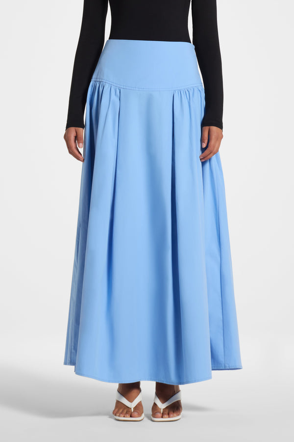 Cotton Wide Yoke Skirt - Blue Skirt Veiled 