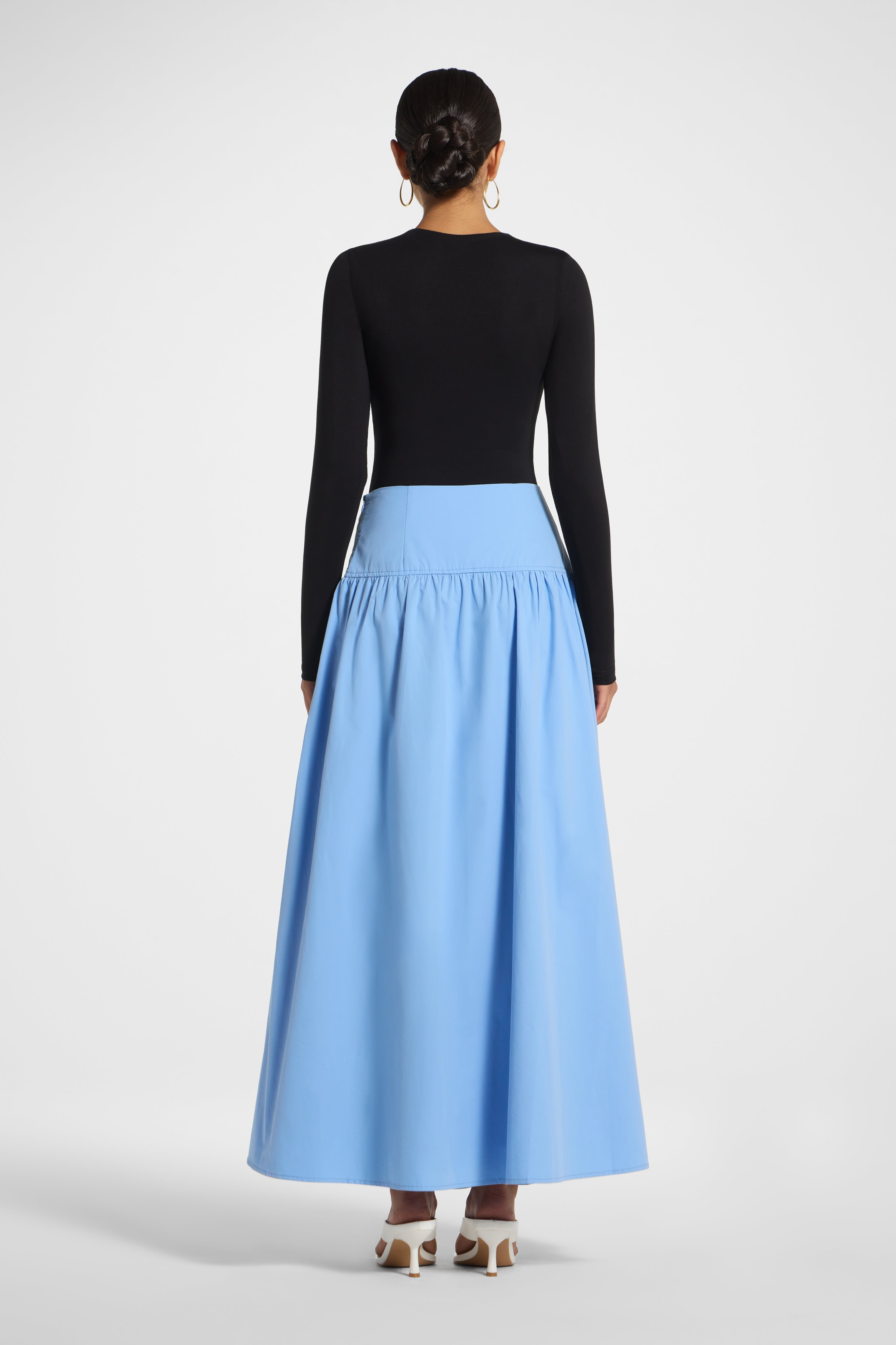 Cotton Wide Yoke Skirt - Blue Skirt Veiled 