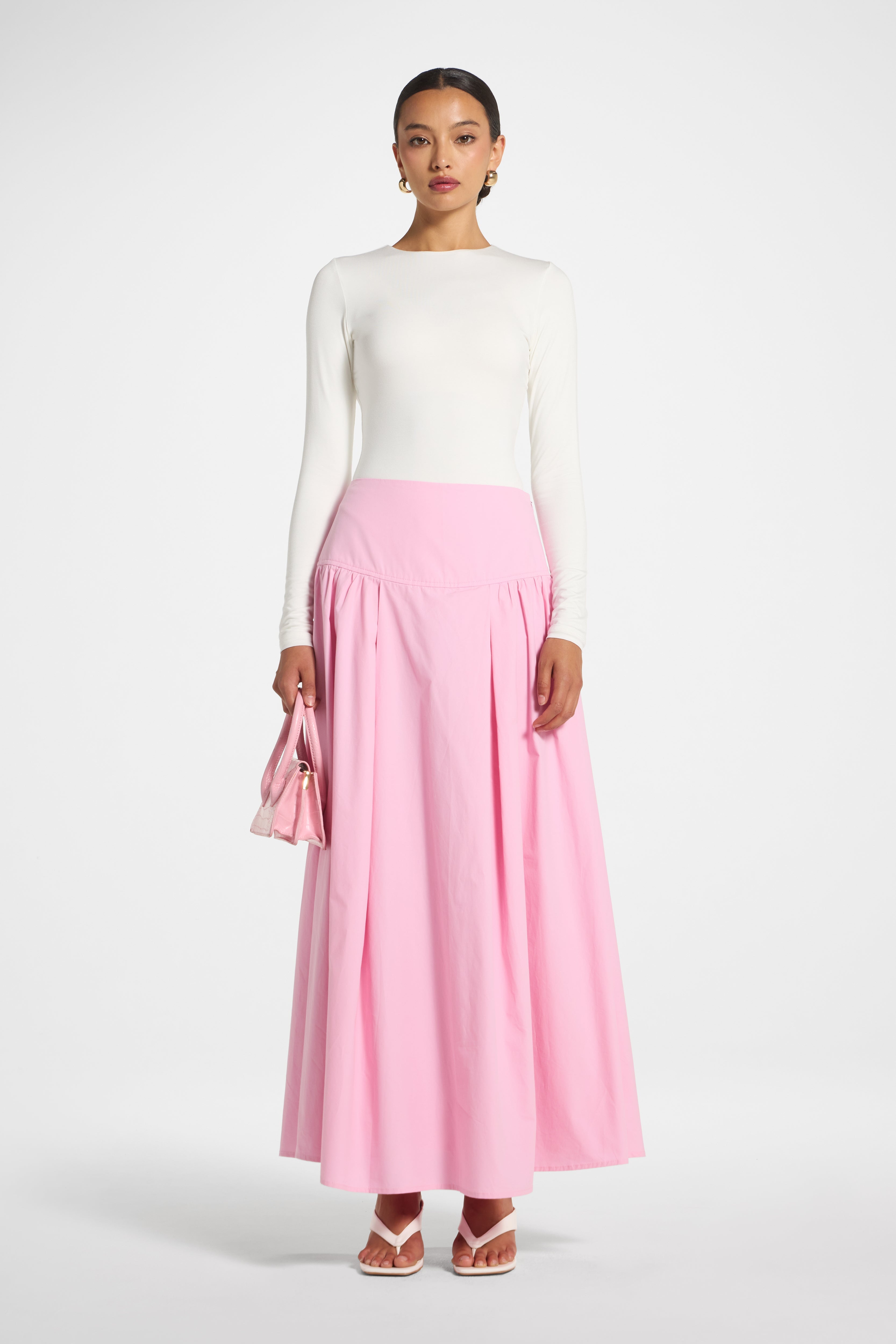 Cotton Wide Yoke Skirt - Bubblegum Pink Skirt Veiled 