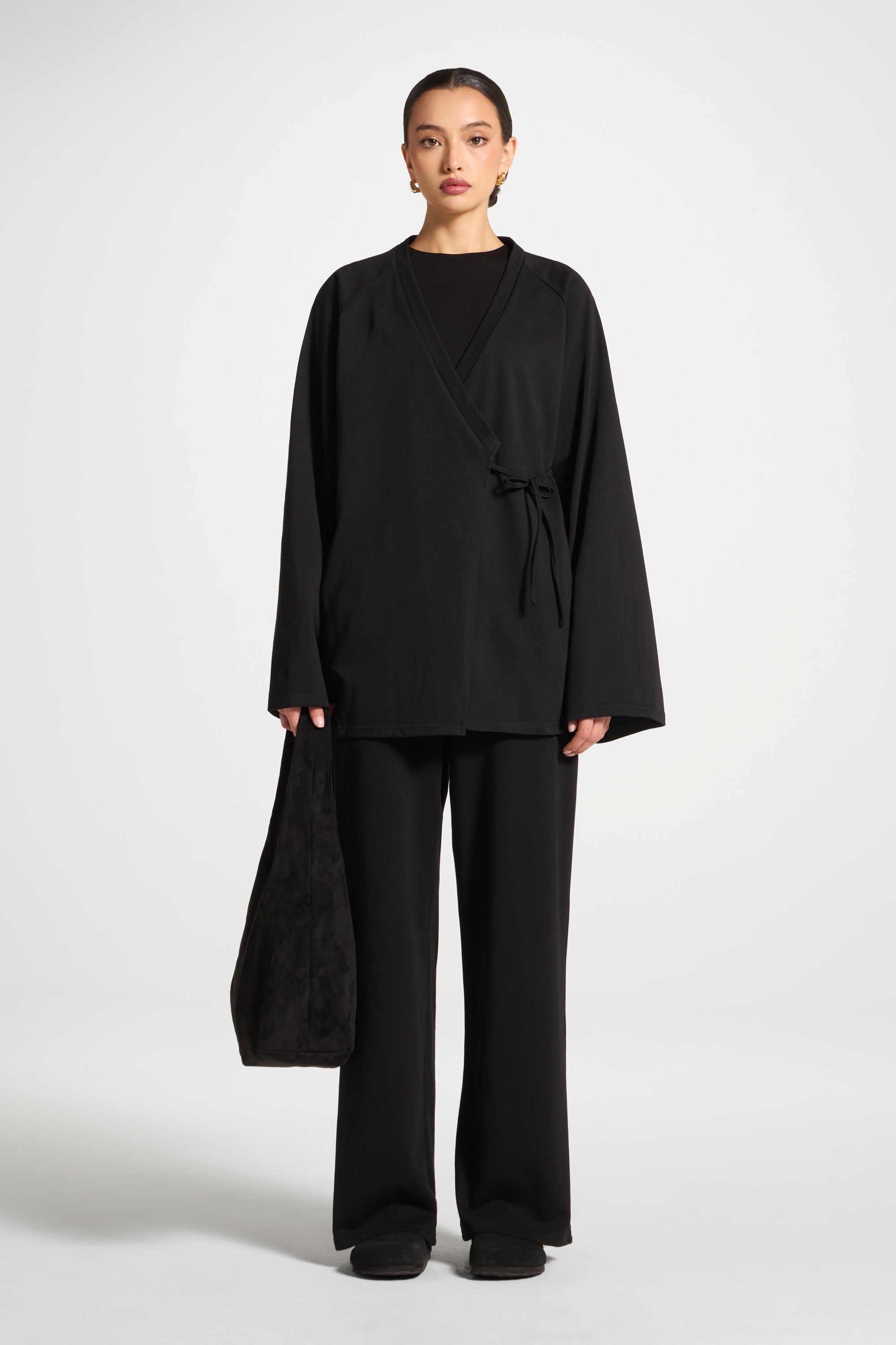 Cotton Wrap Top - Black