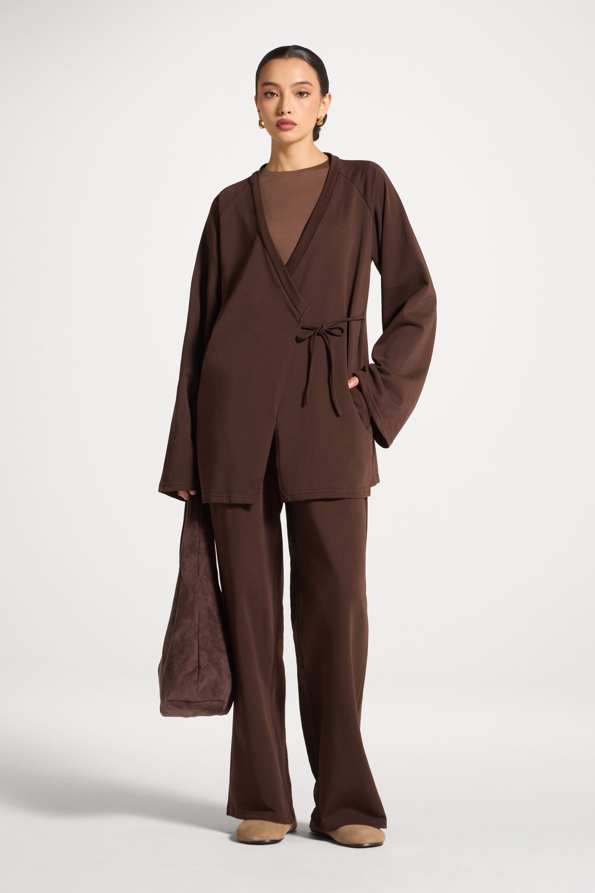 Cotton Wrap Sweatshirt - Coffee Abayas Veiled 