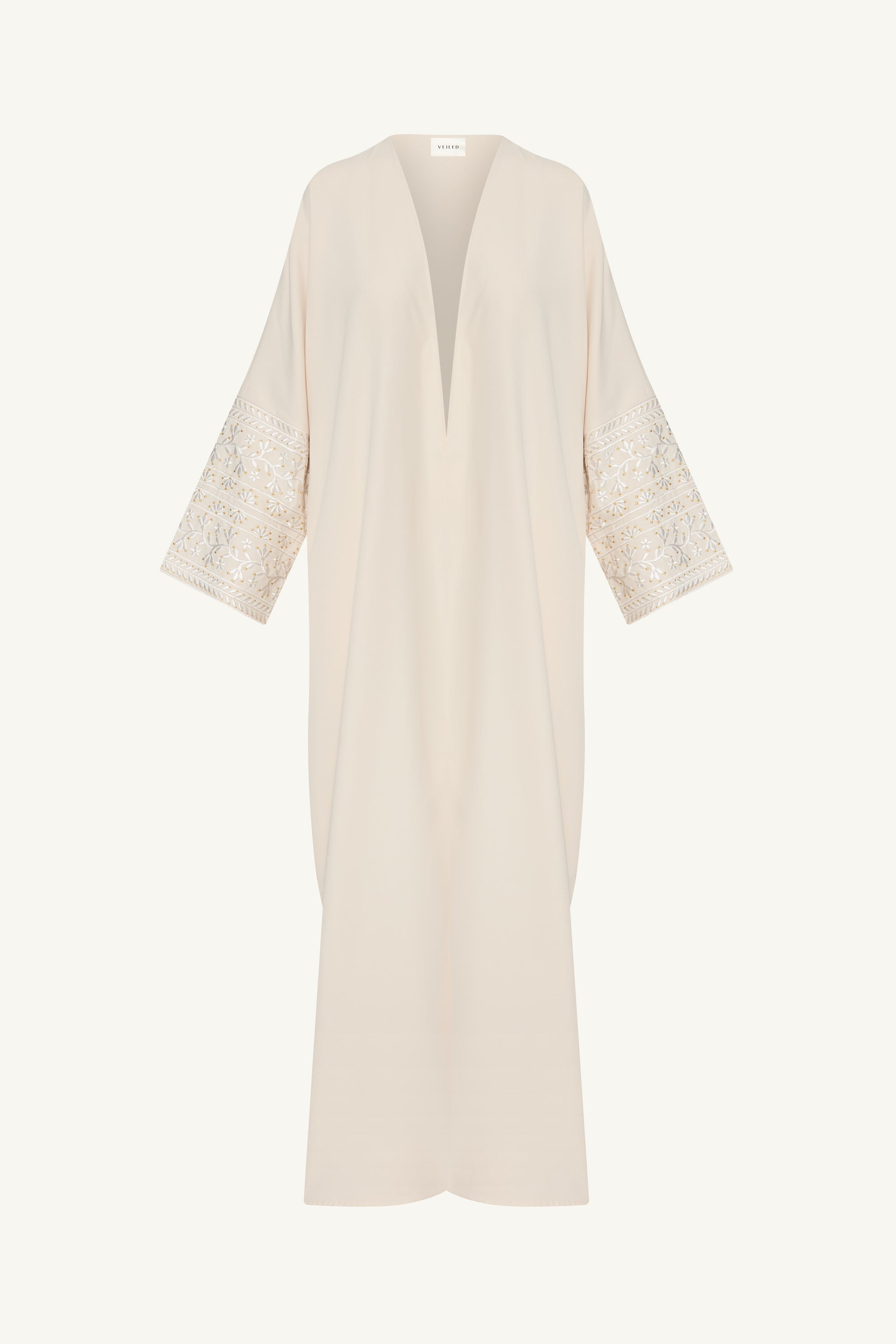 Dalal Embroidered Open Abaya - Cream Abayas Veiled 