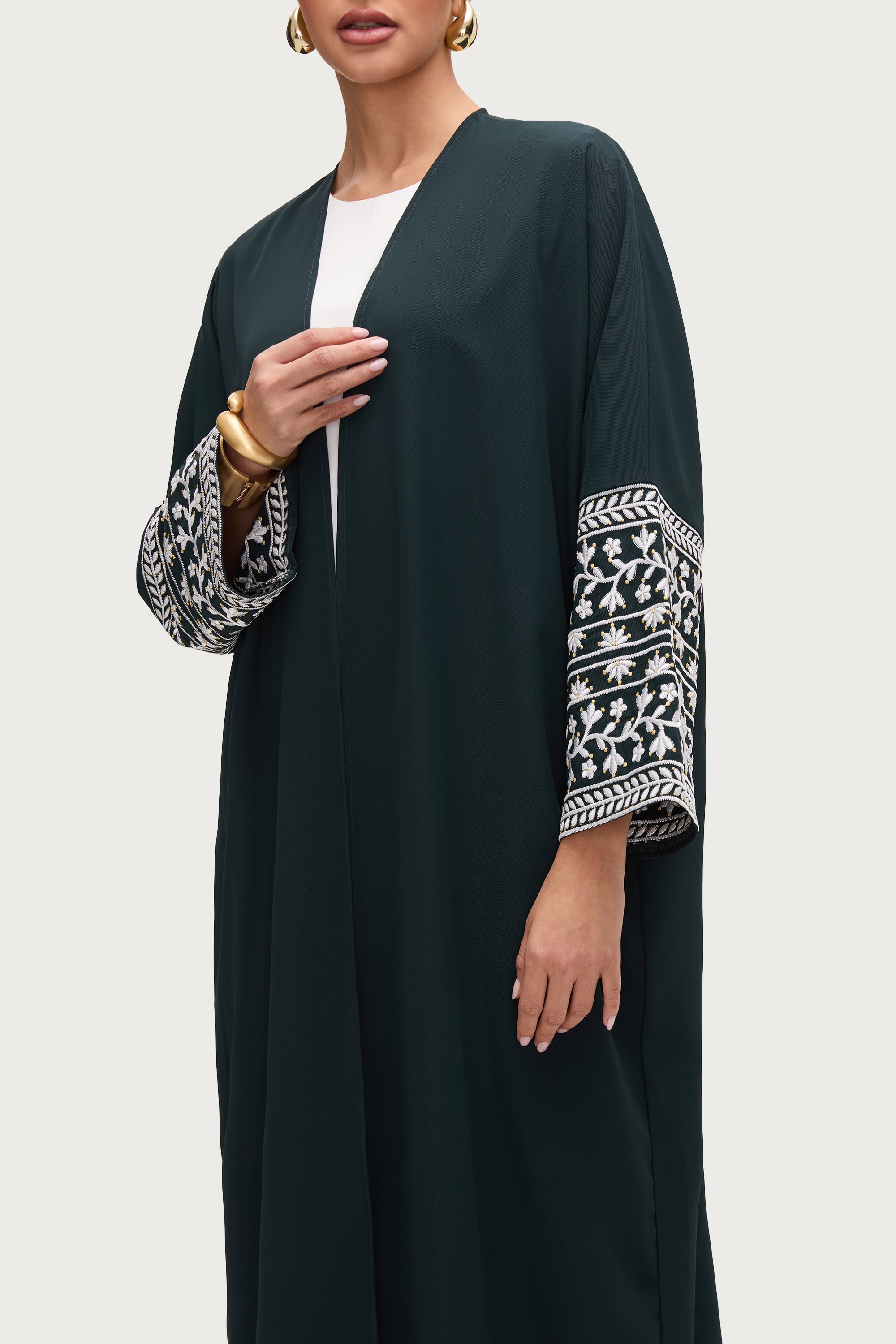 Dalal Embroidered Open Abaya - Emerald Abayas Veiled 