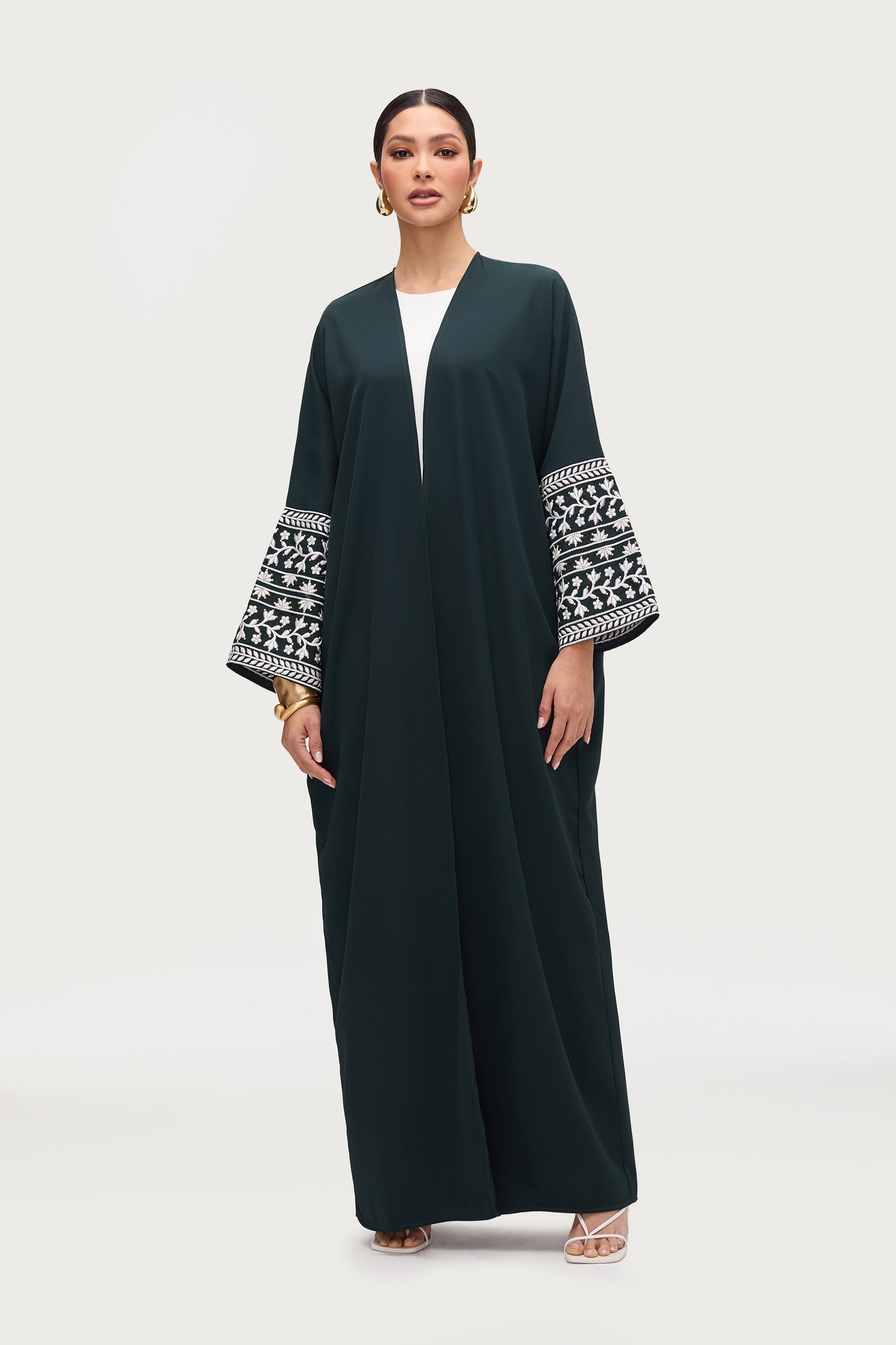 Dalal Embroidered Open Abaya - Emerald Abayas Veiled 