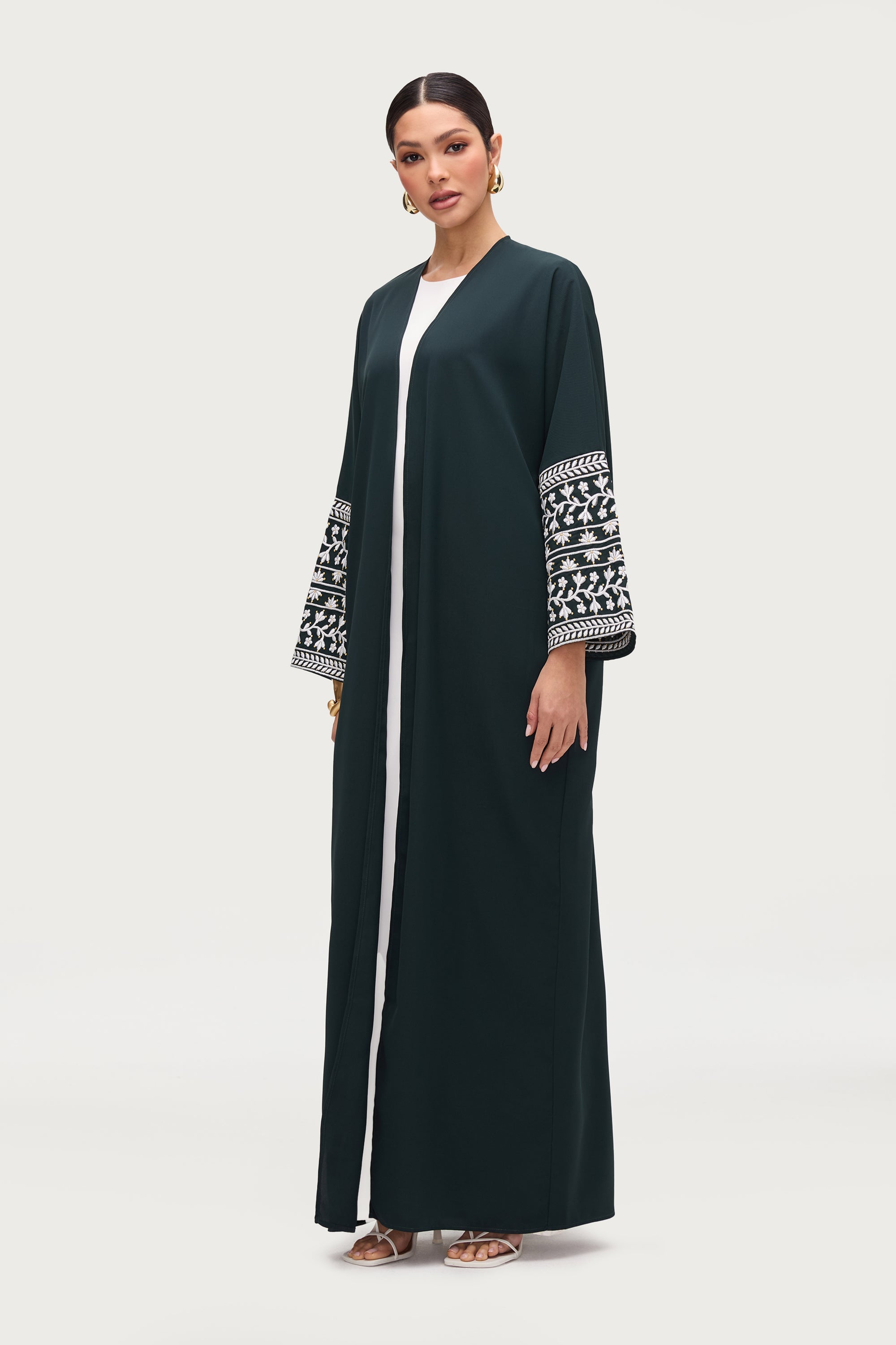 Dalal Embroidered Open Abaya - Emerald Abayas Veiled 