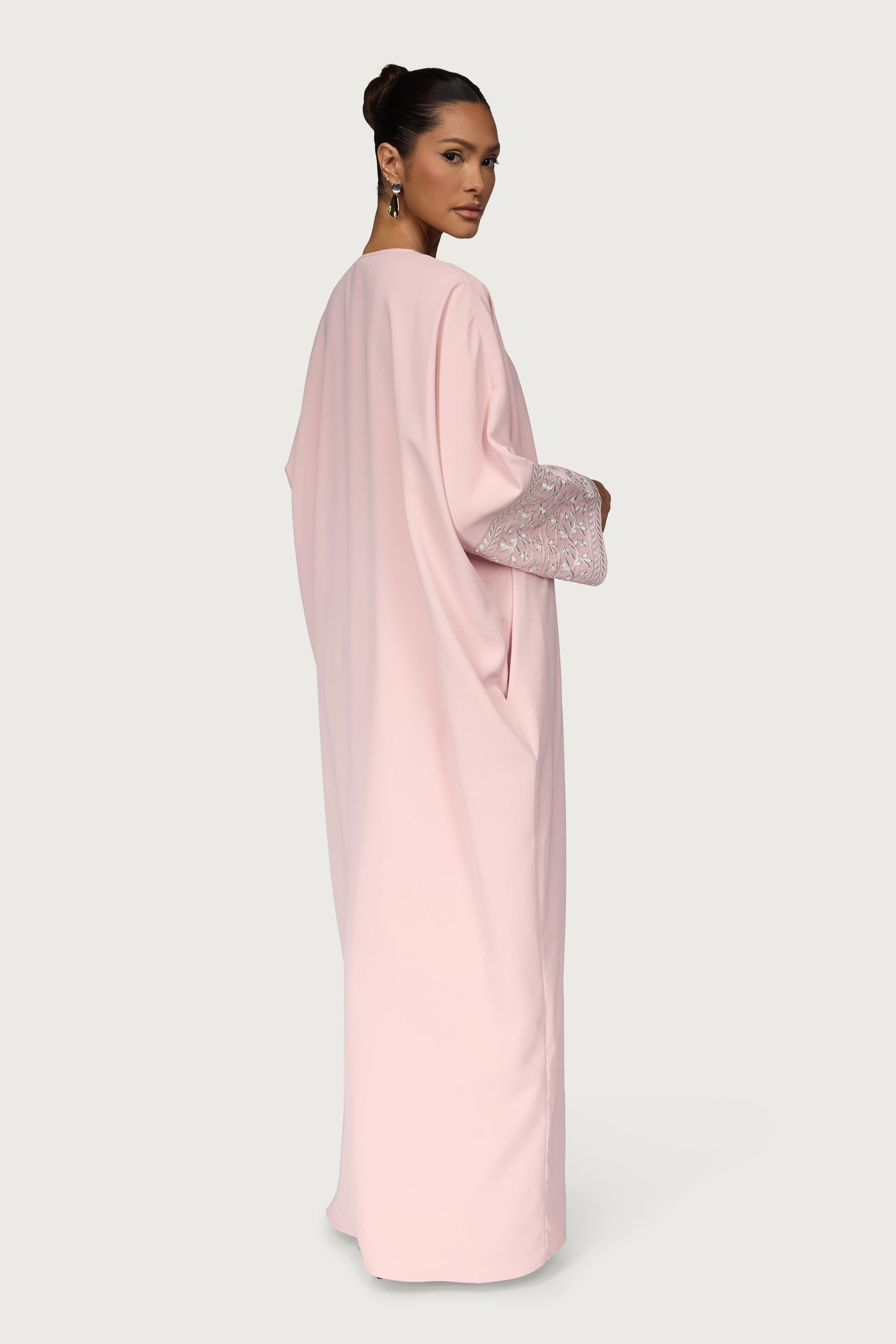 Dalal Embroidered Open Abaya - Pastel Pink Abayas Veiled 