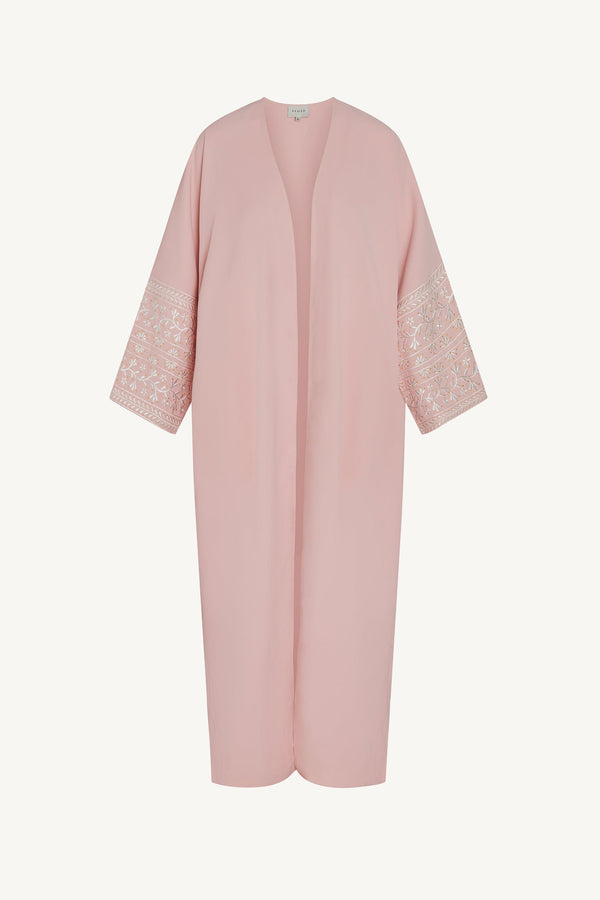 Dalal Embroidered Open Abaya - Pastel Pink Abayas Veiled 