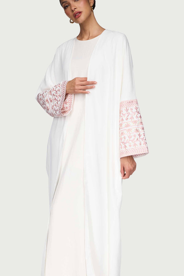 Dalal Embroidered Open Abaya - White Abayas Veiled 