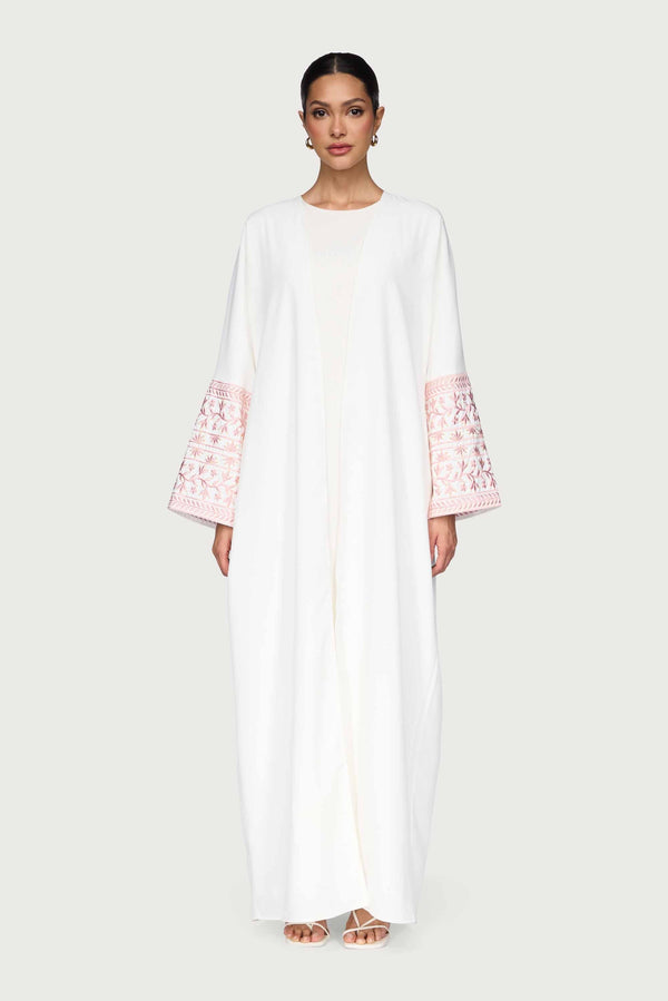 Dalal Embroidered Open Abaya - White Abayas Veiled 