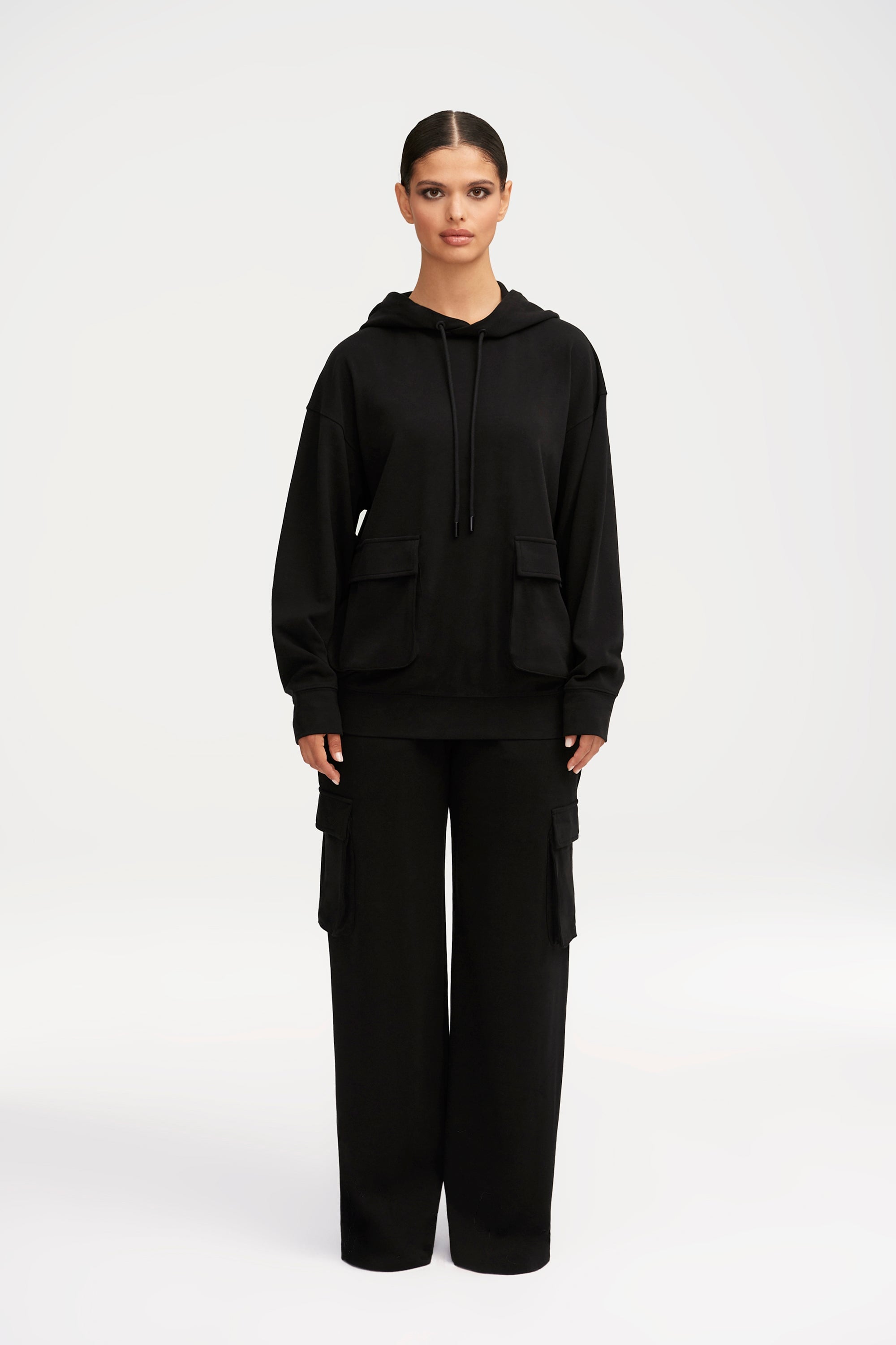 Demi Oversized Cargo Pocket Hoodie - Black Clothing Veiled 